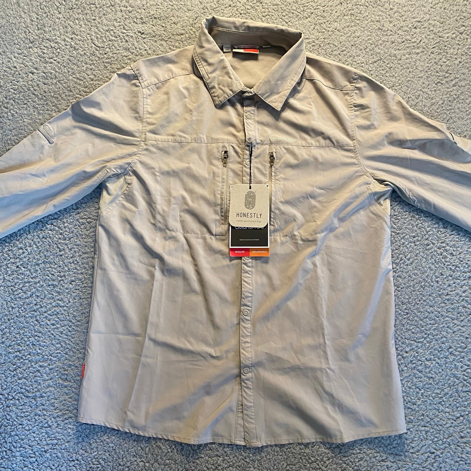 Men's Craghoppers Nosilife Pro Long Sleeve Shirt Insect Shield Snap L Button NWT