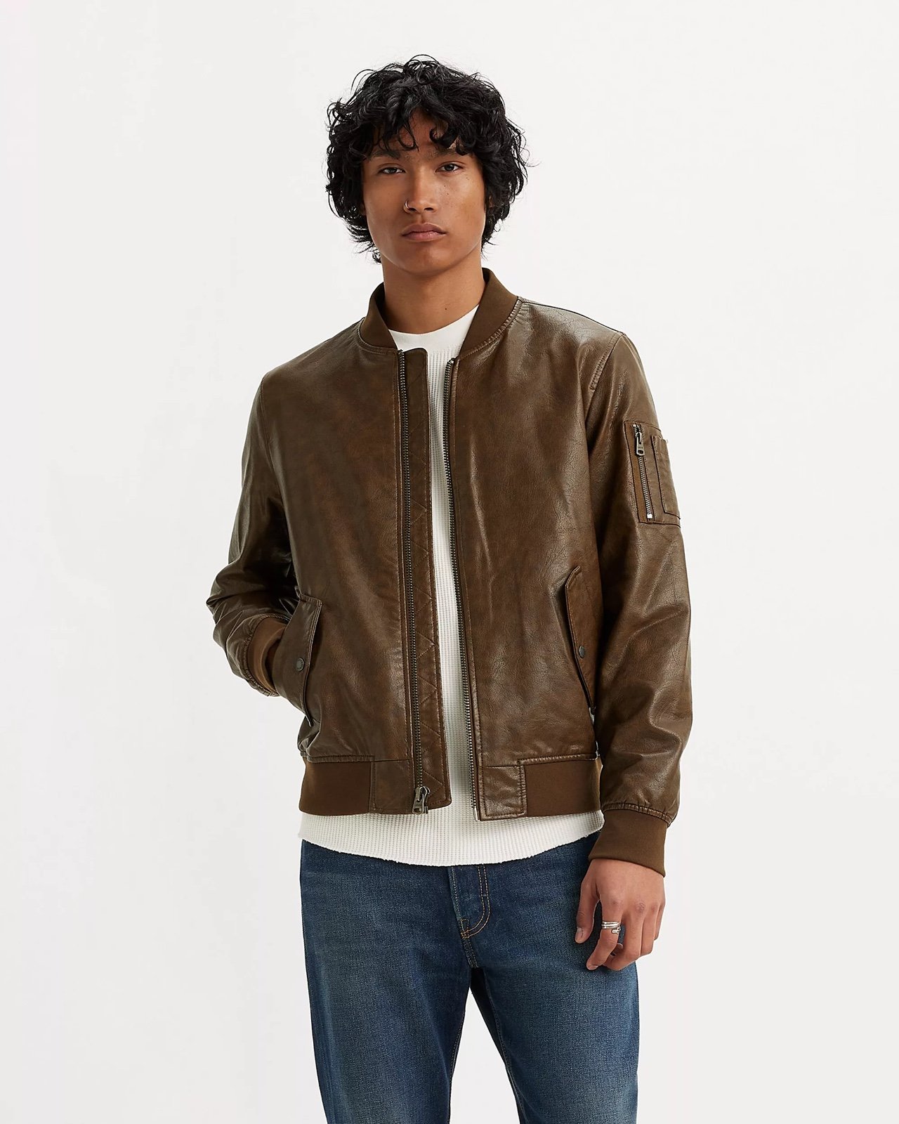 FAUX LEATHER VARSITY BOMBER JACKET