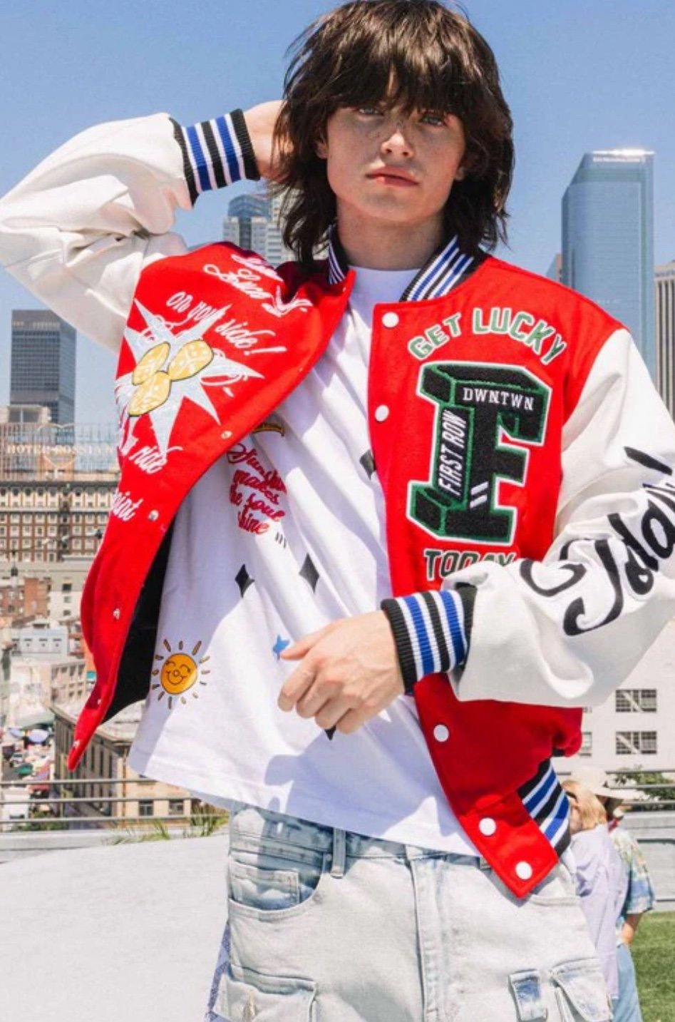 First Row ‘Get Lucky Today’ Varsity Jacket In Red
