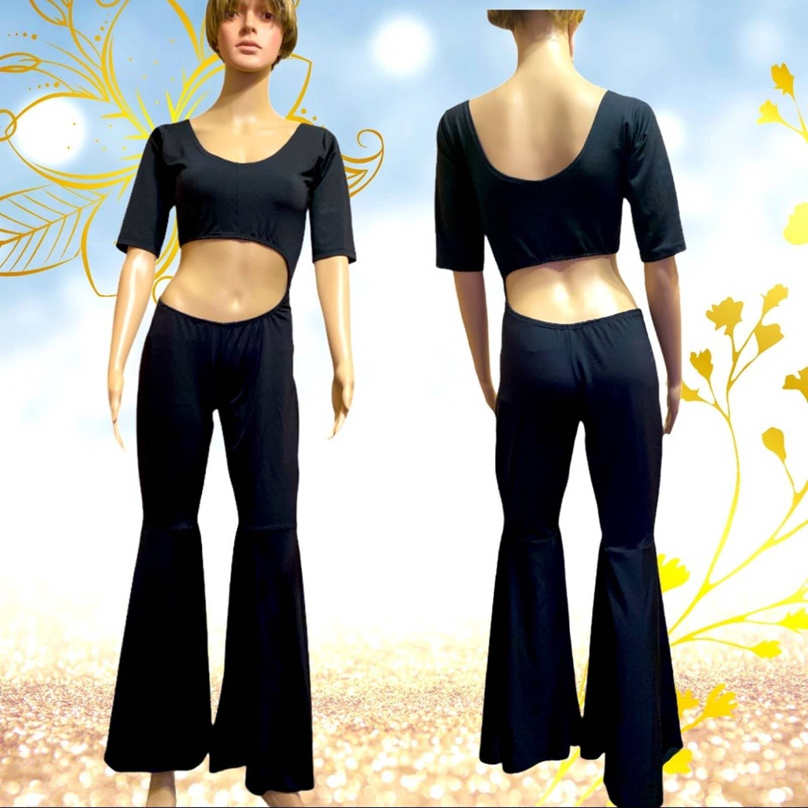 Black Unitard adult dance wear performance showcase jumpsuit outfit women Large