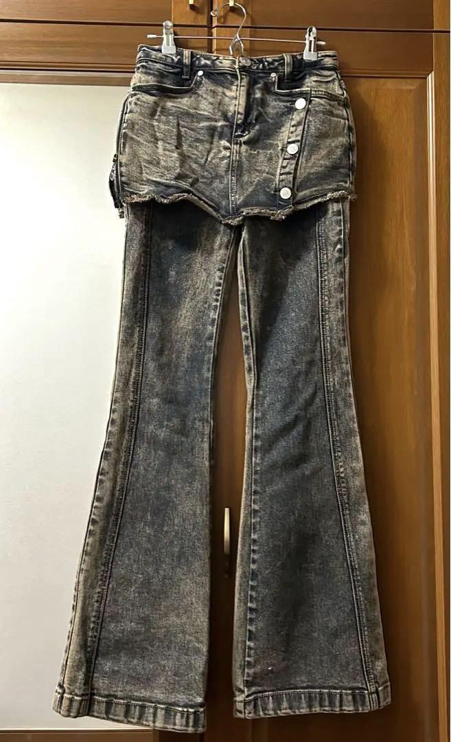 YUSE Skirt Layered Boots Cut Denim Pants