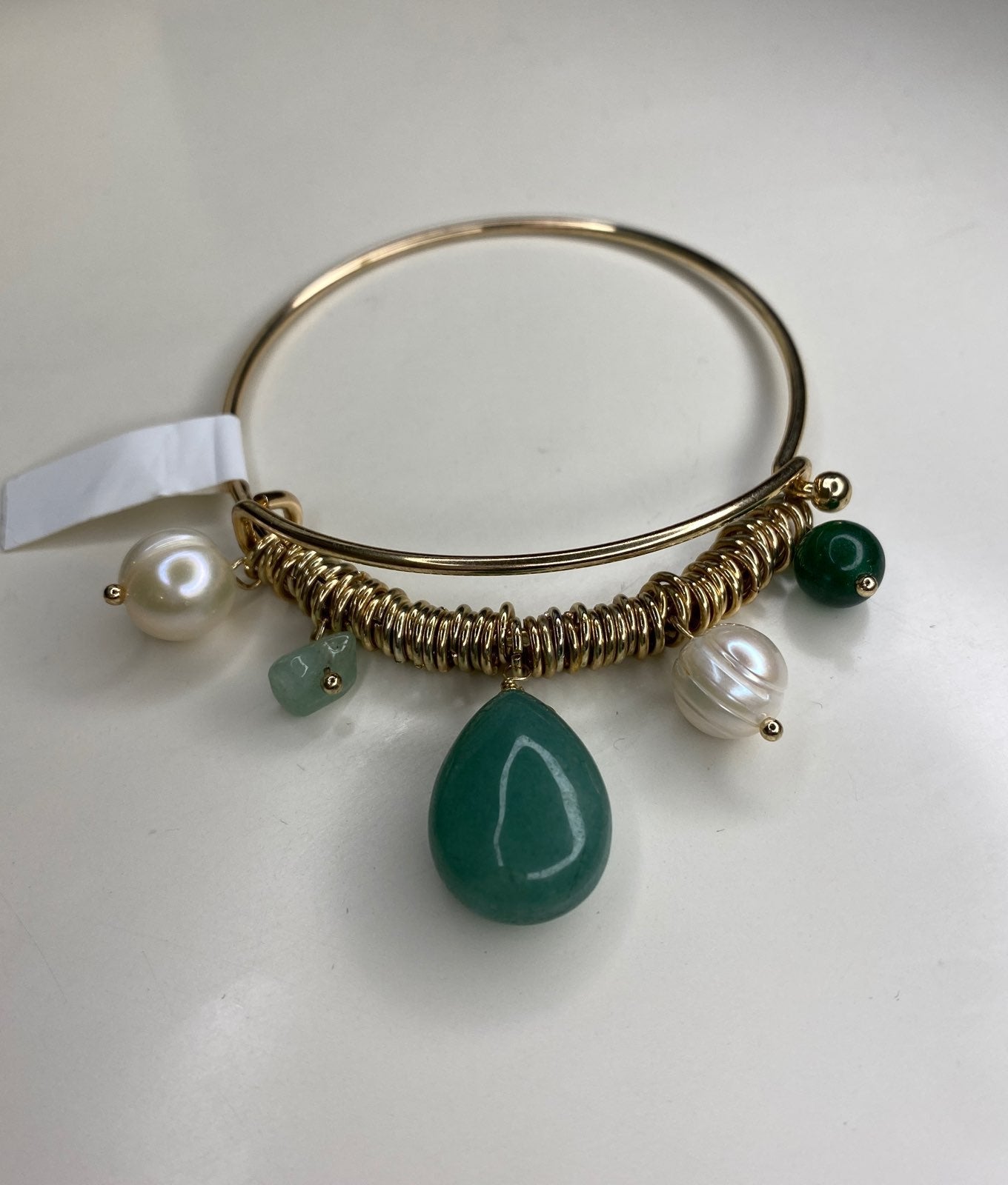 Gold jade bangle pearl charm Bracelet