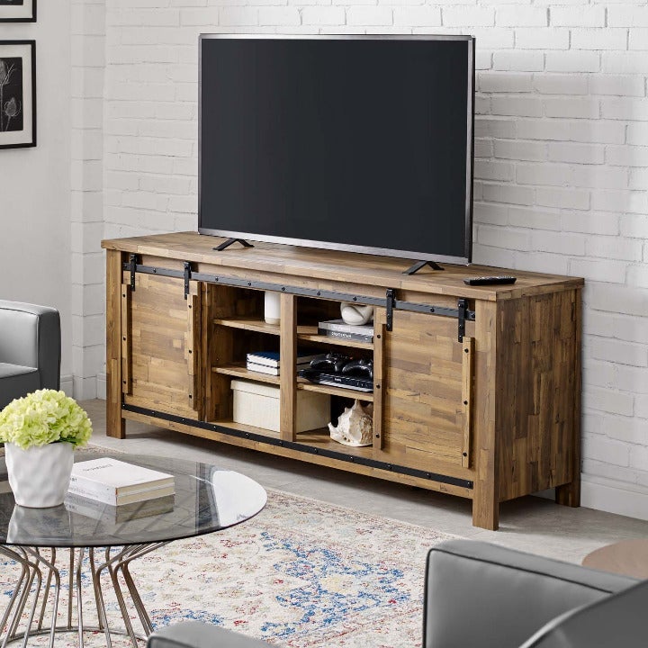 71 Rustic Sliding Door TV Stand Walnut