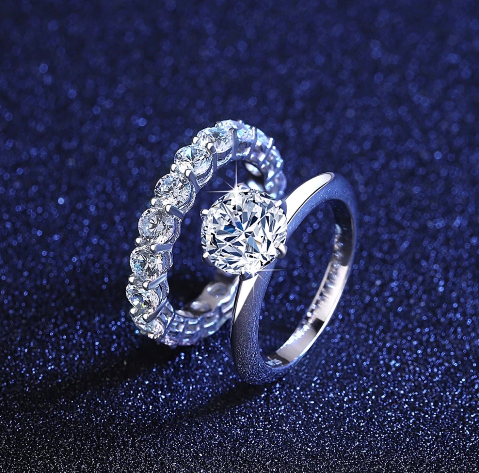 *SALE* REAL MOISSANITE diamond Engagement ring and wedding band set Size 6,7,8