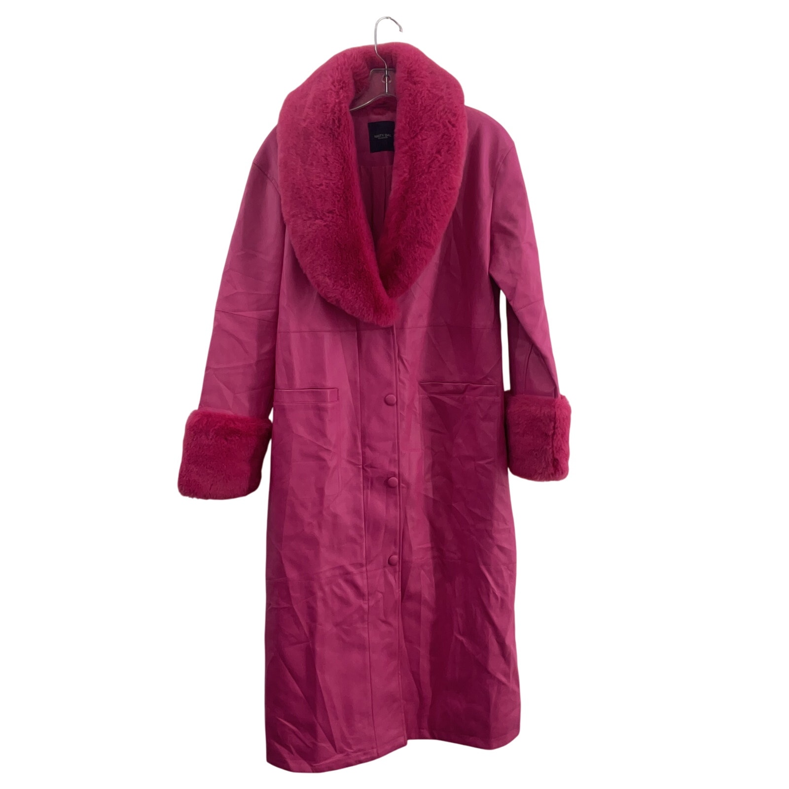 Nasty Gal Women's Pink Faux Leather Faux Fur Lined Overcoat, Size 6 - Preowned