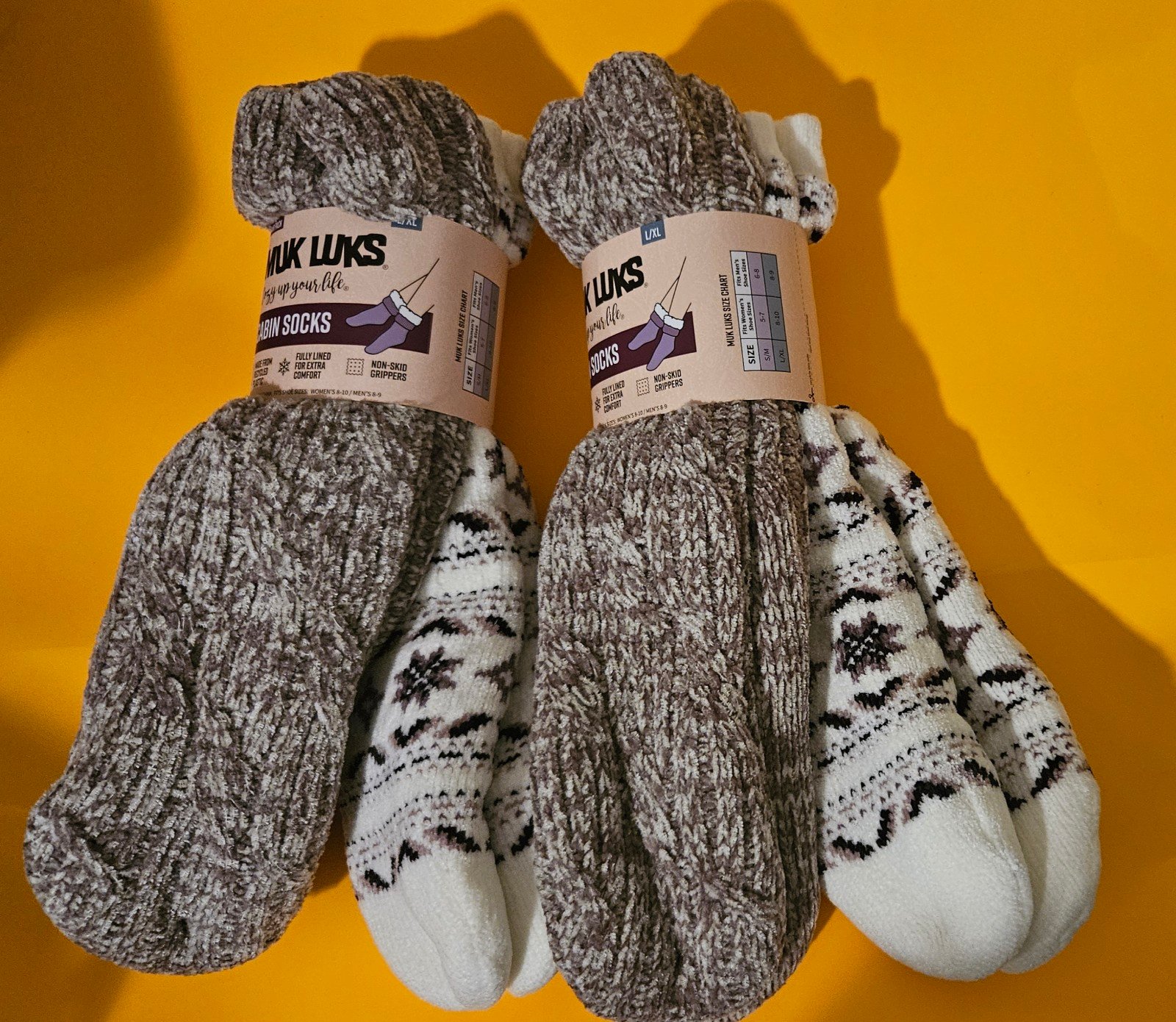 2X MUK LUKS 2 Pack Brown/White Fair Isle MUK LUKS CABIN SOCKS L/XL* NWT