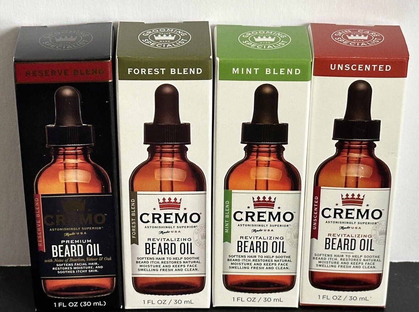 Lot Of 4 Cremo Revitalizing Beard Oils Forest Mint Reserve Unscented Nature