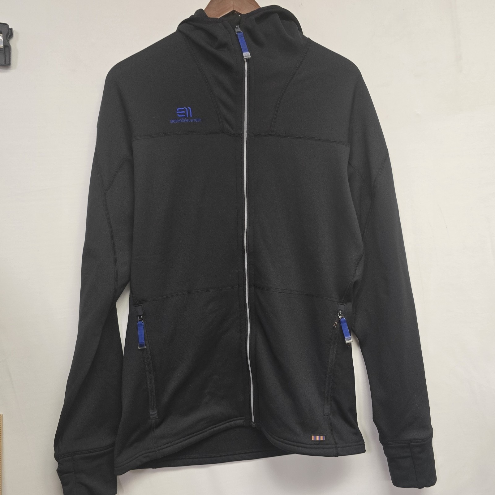 State of Elevenate Mens Blue Hoodie Winter Ski Size M Fleece Cosy Hoodie E11