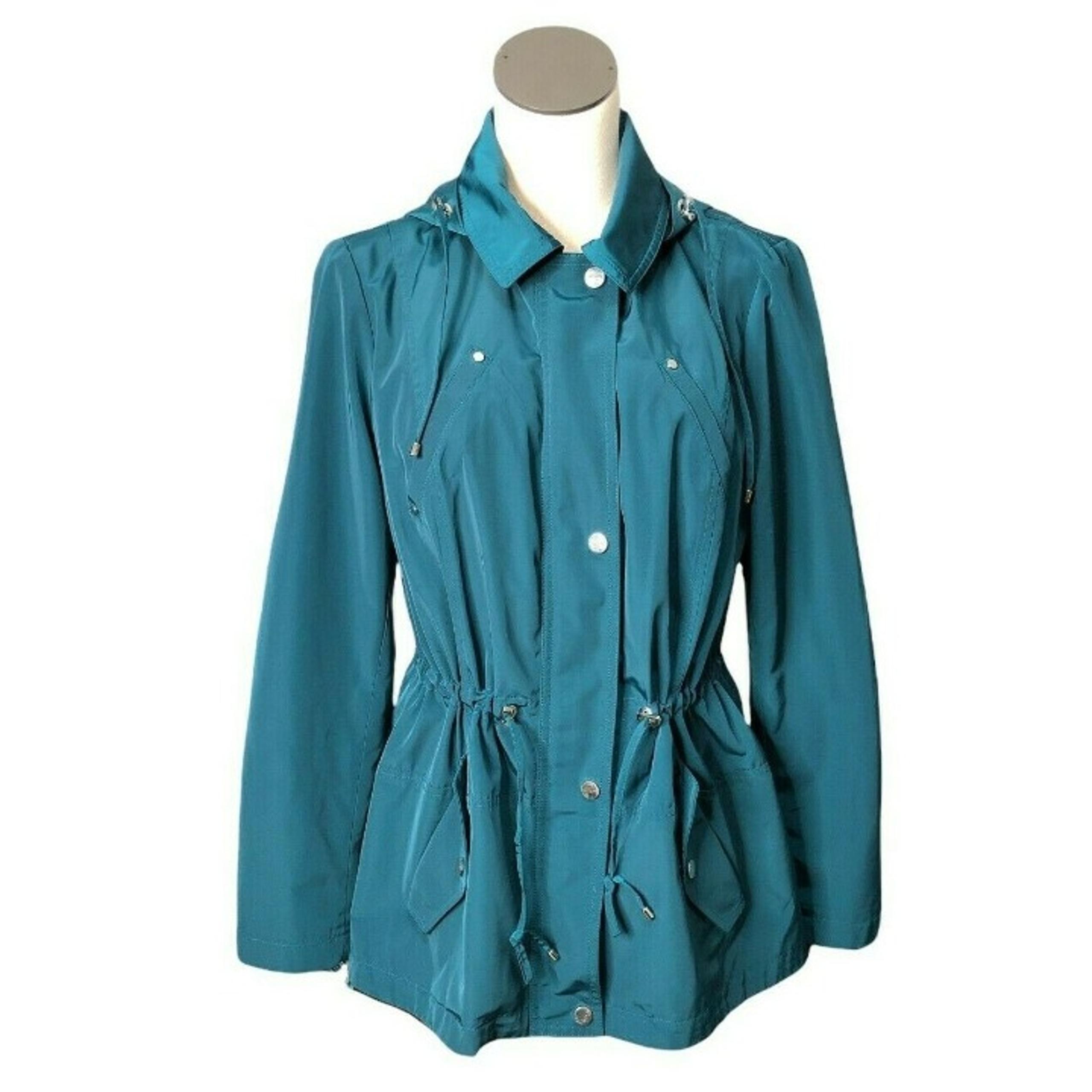 Charter Club Jacket Womens M Anorak Water Resistant Hooded Rain Coat Turquoise G