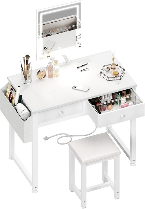32 inch White Vanity Desks with Mirror and Light