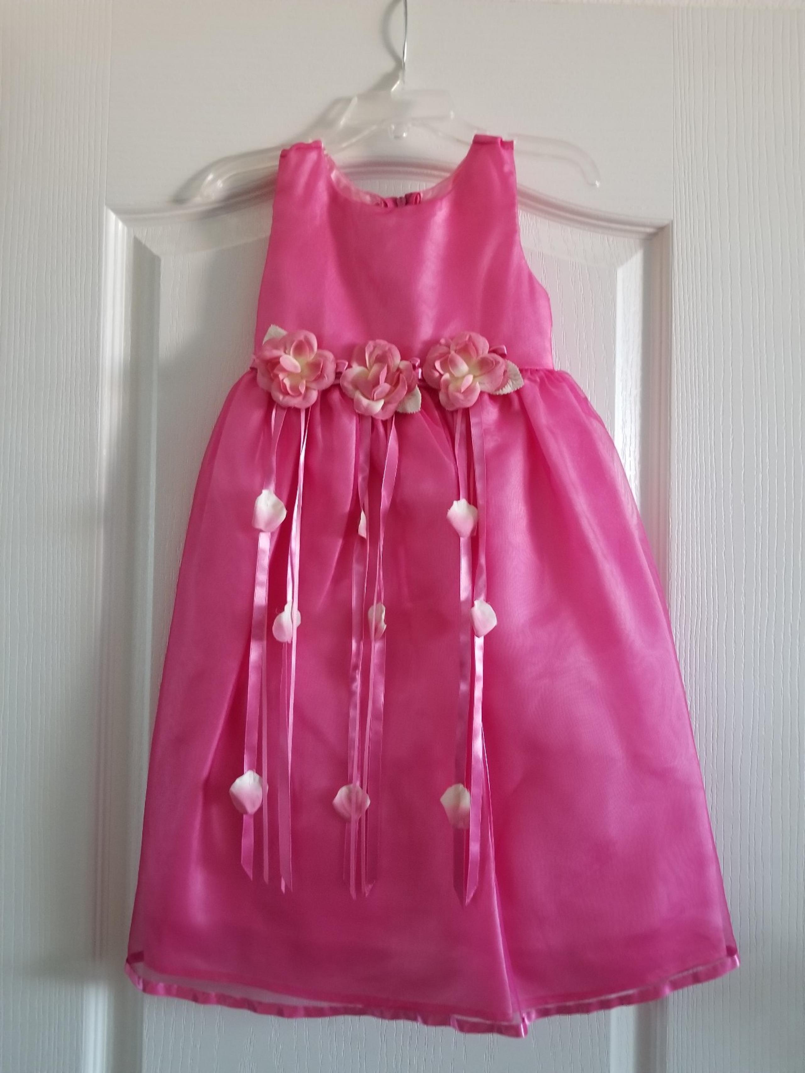Vintage NWT Biscotti Girls Fushia Sleeveless Dress w/3 Rosettes & Satin Ribbon