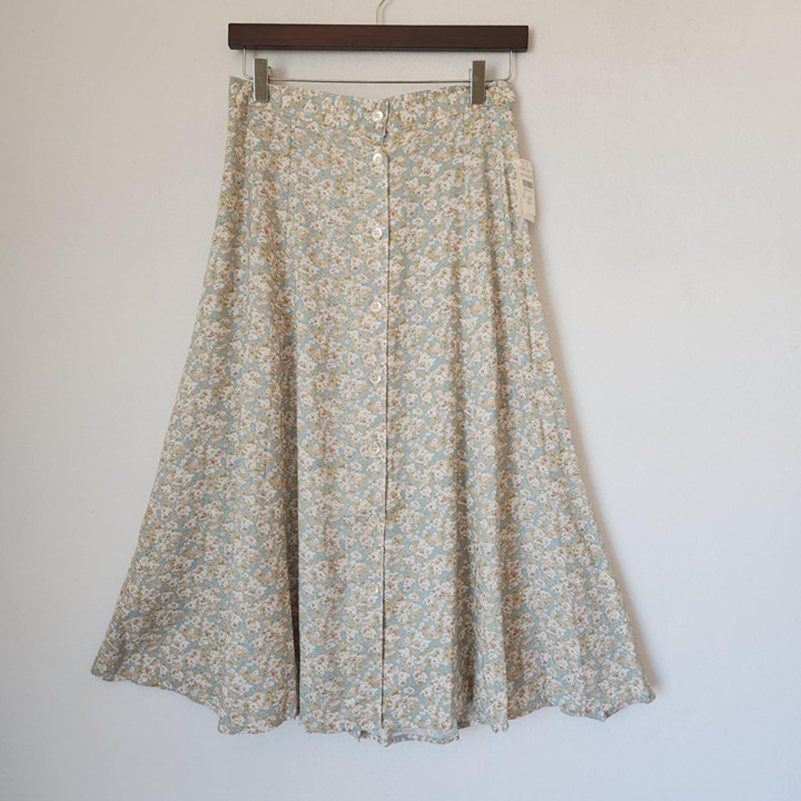 Vintage NWT Petite Sophisticate Floral Button-Front Midi A-Line Skirt Blue Sz.M