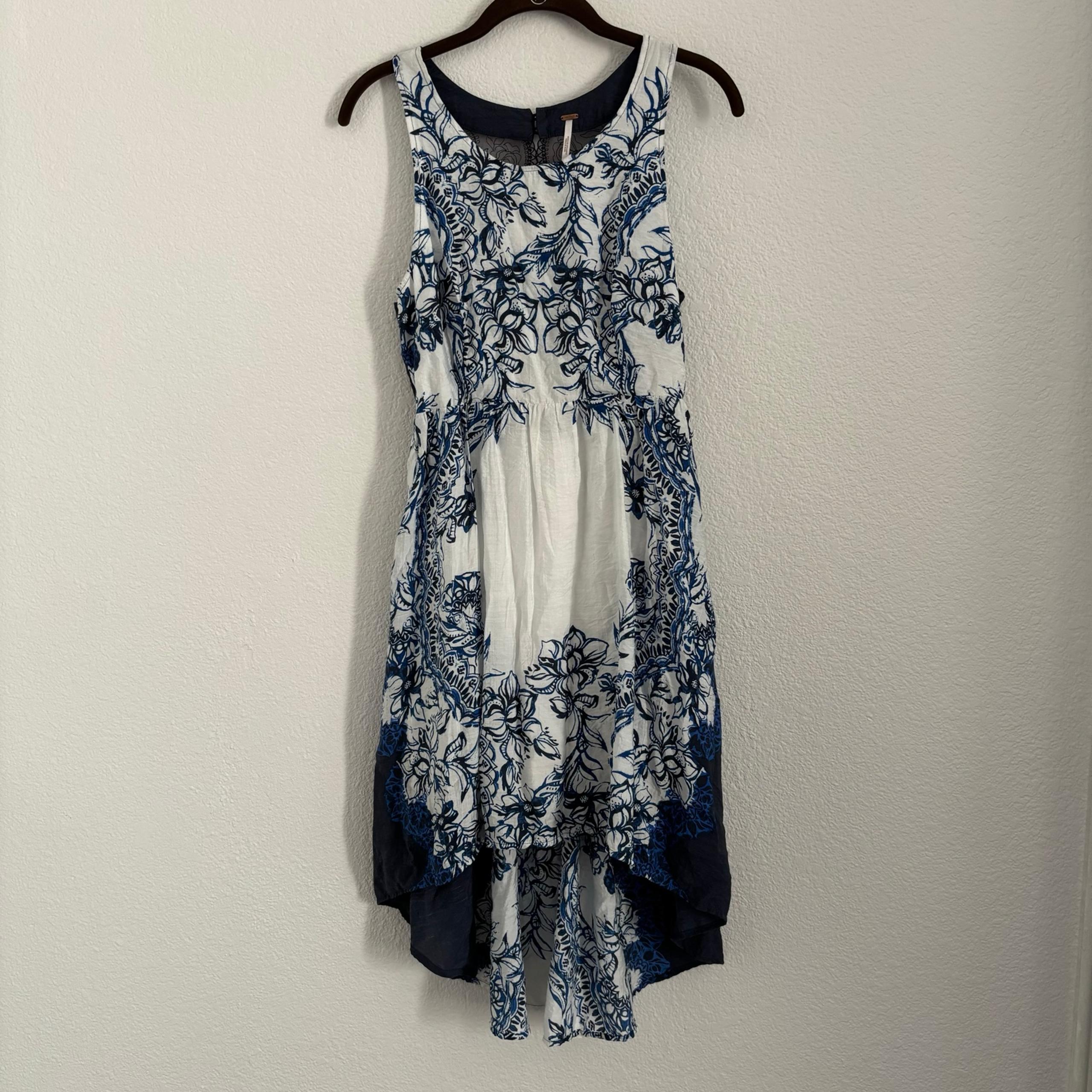 Free People Women's Size Small Blue White Russian Plate Hi-Low Dress