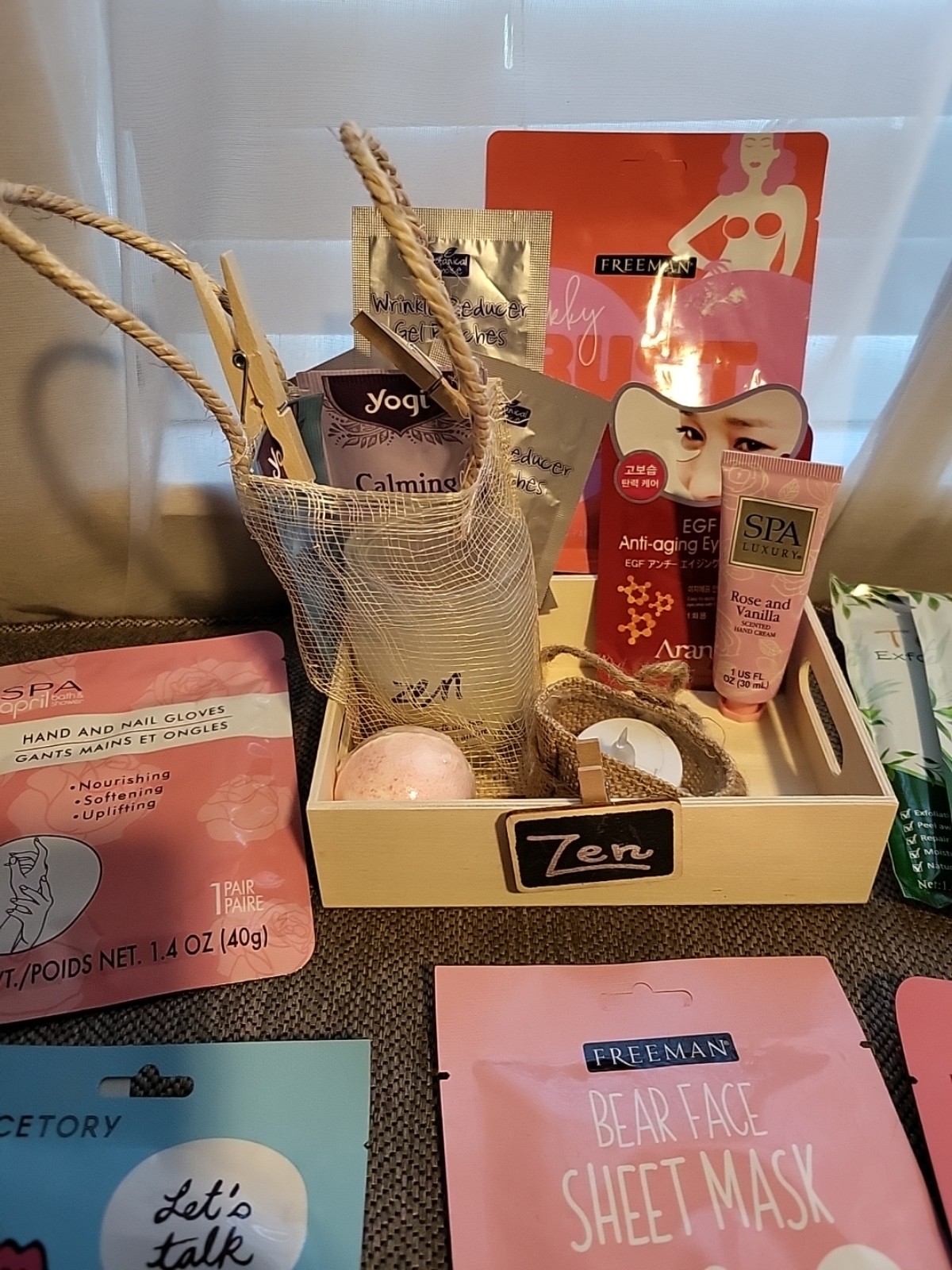 Zen Gift Box With Masks, Candle, Bath Bomb, Wood Box, Lotion & Eye Patches