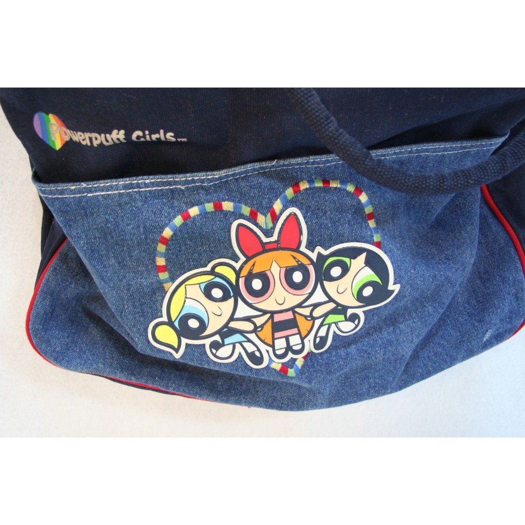 VTG 2001 Power Puff Girls Denim Messenger Overnight Carry-onBag Cartoon Network