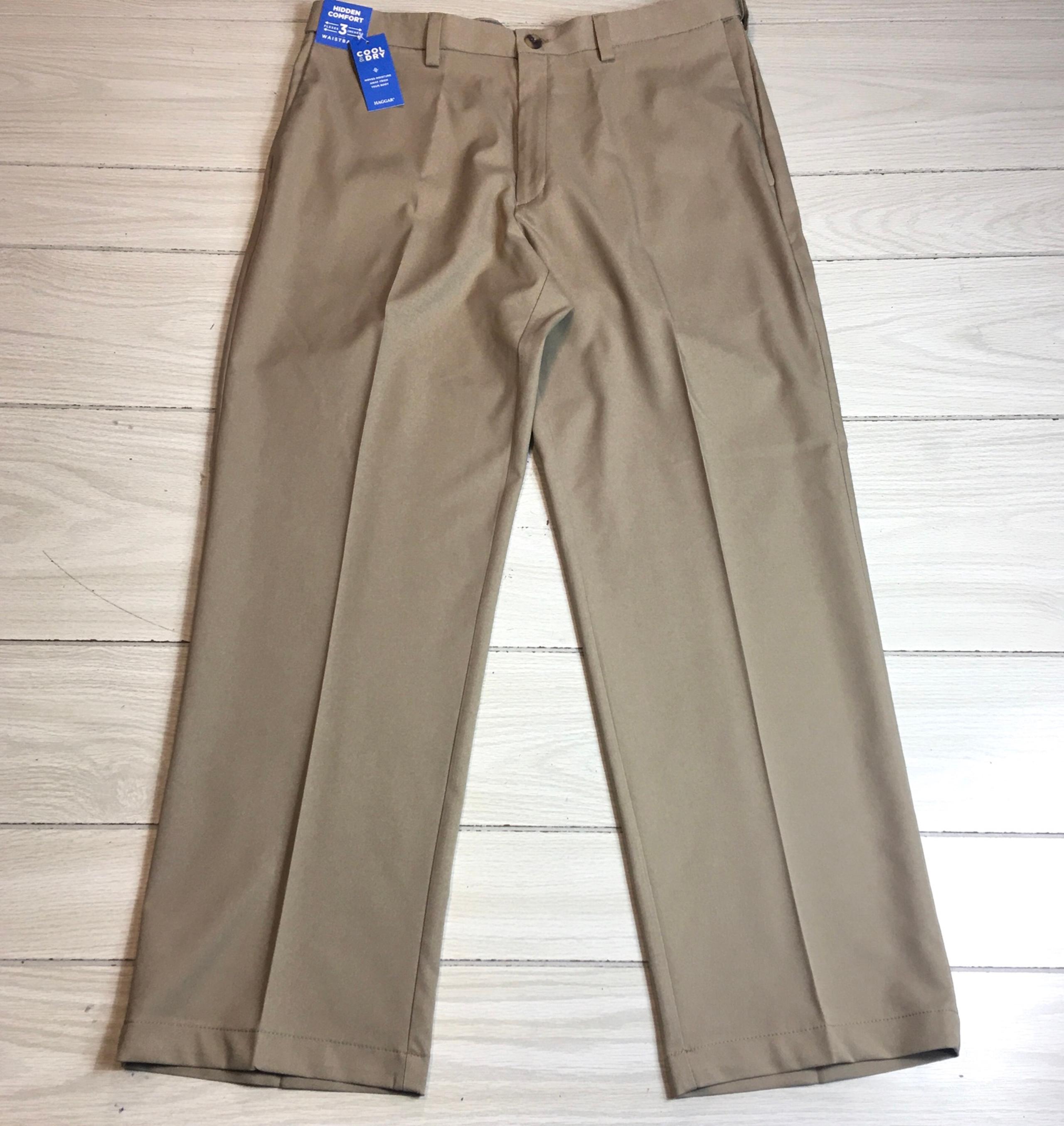Haggar Men's Premium No Iron Classic Fit Flat Front Casual Pants Khaki 36x30