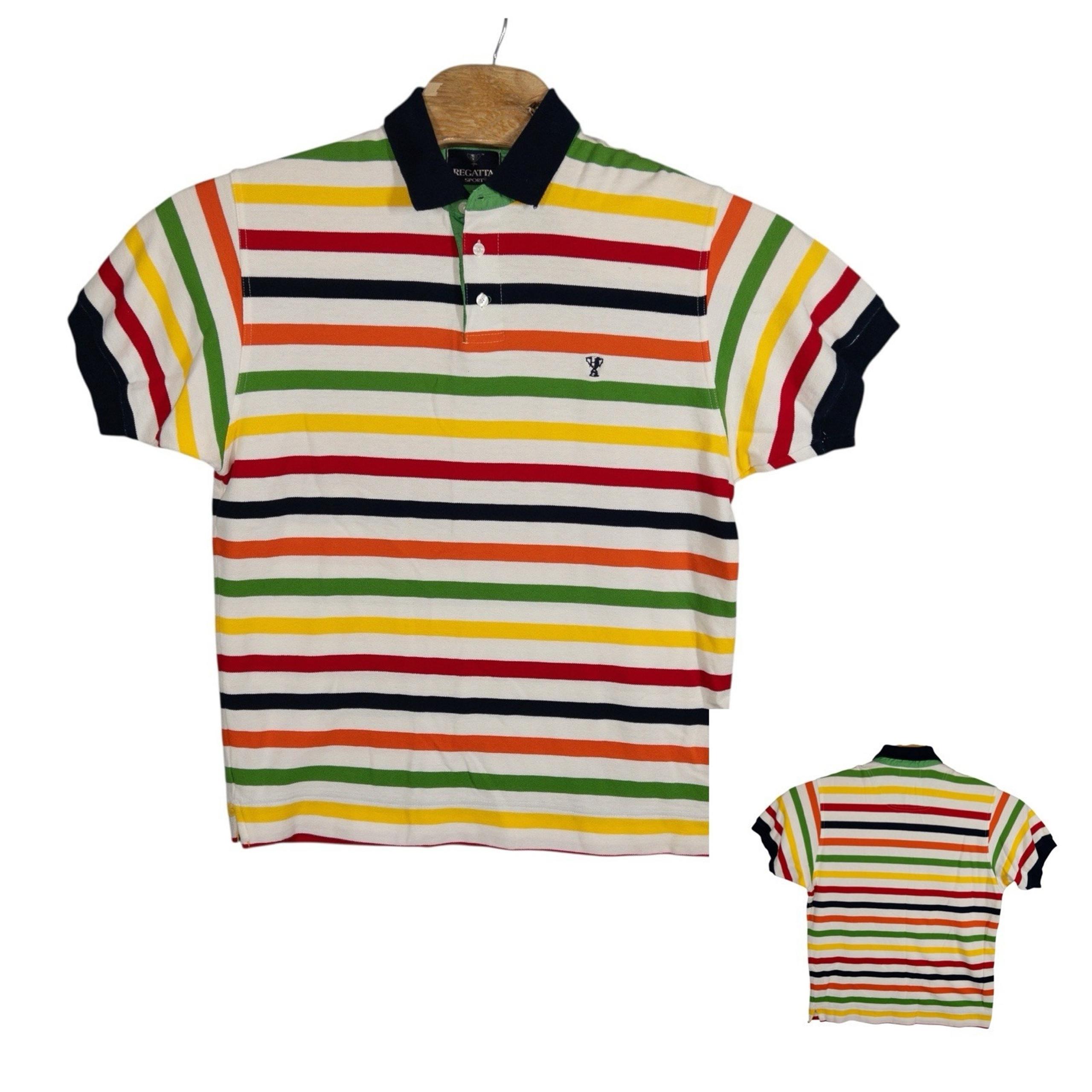Vtg Regatta Sport Rainbow Polo Shirt Mens Medium Preppy Office Business Casual