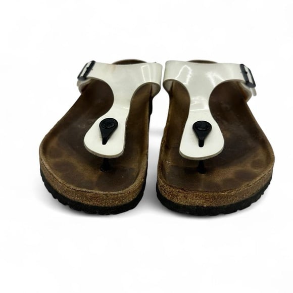 Birkenstock Gizeh White Tan Thong Flip Flop Sandals 39 Wide