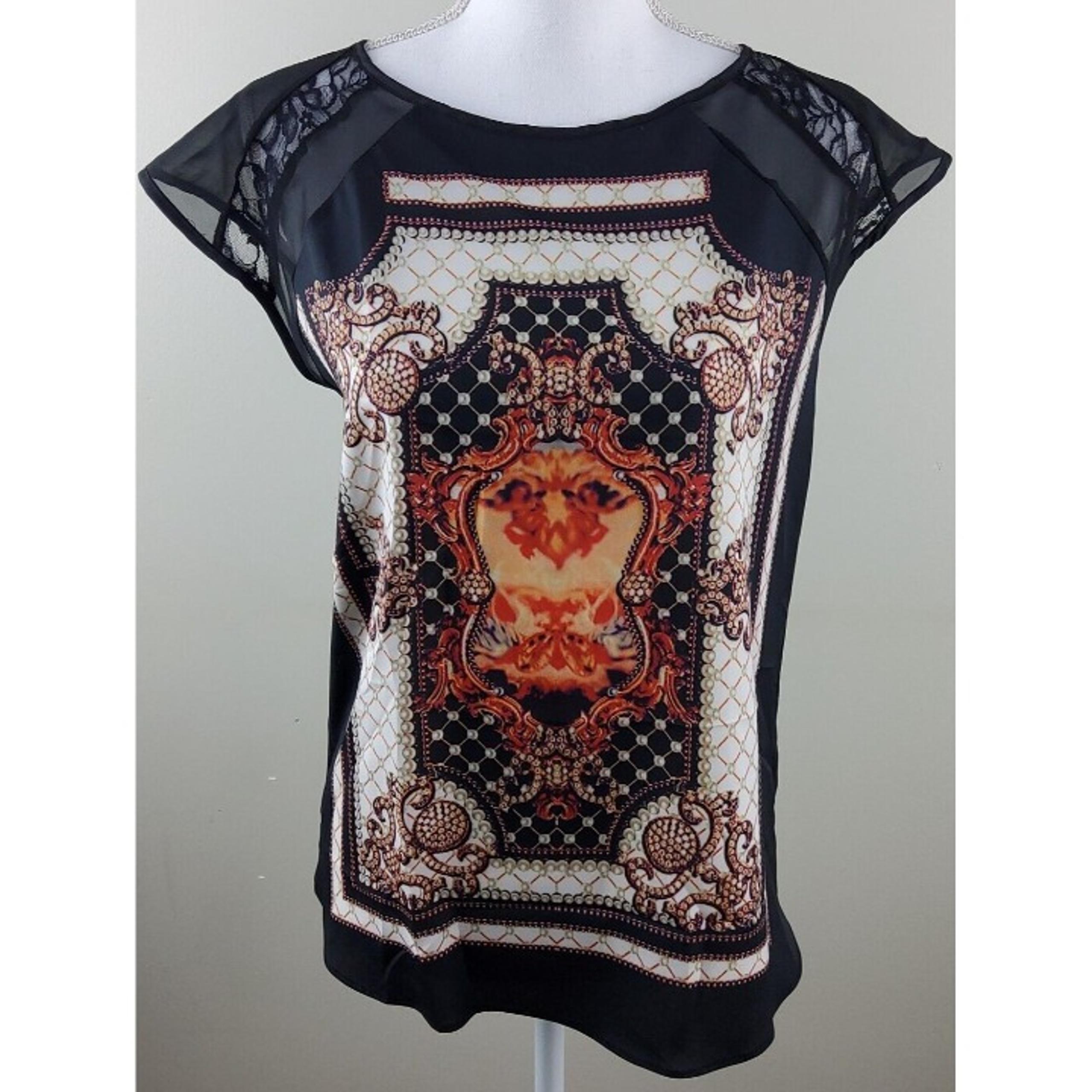 Harlowe & Graham Women’s Arty Lace Inset Sleeve Chiffon Blouse Top Size S