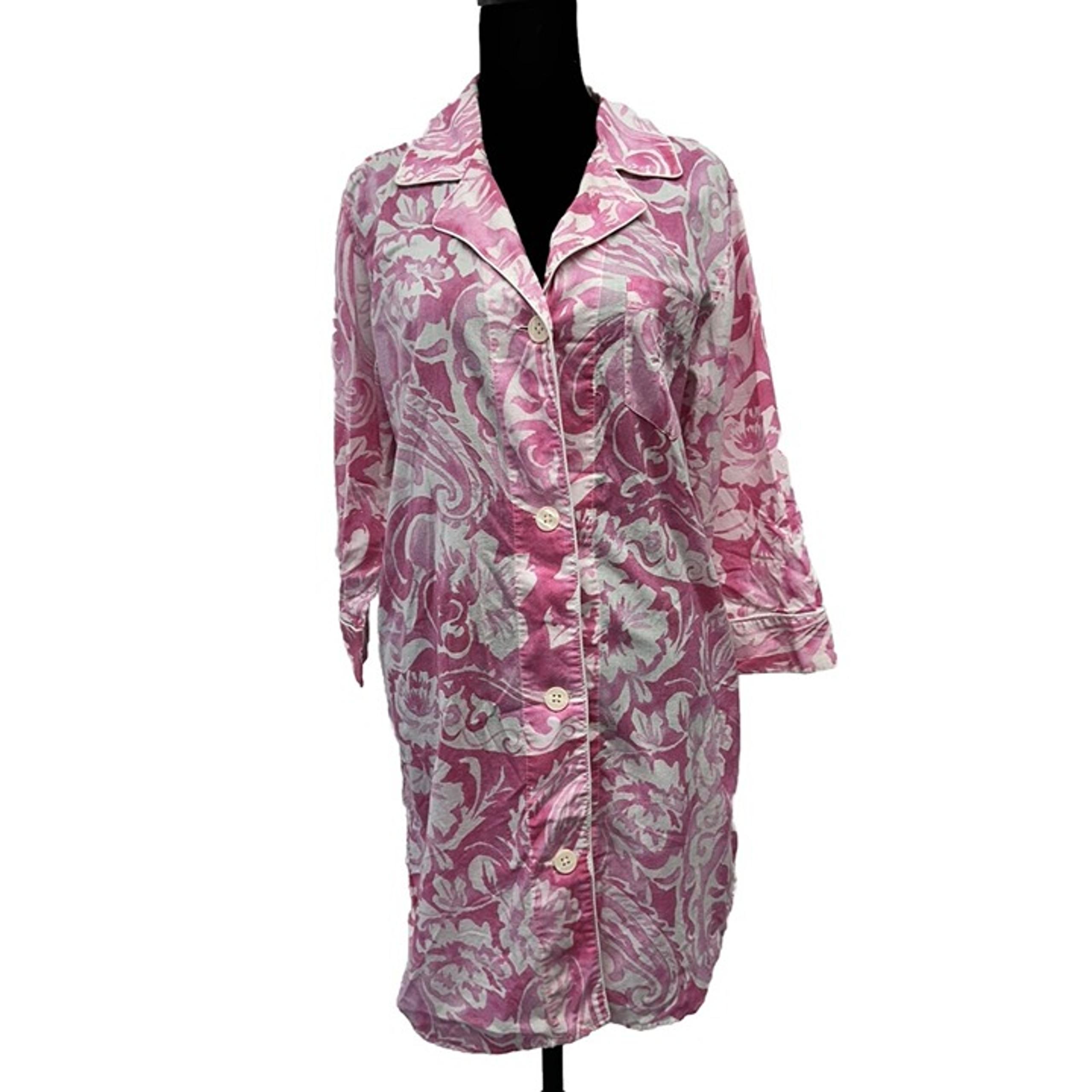 Chaps Womens Size M Pink White  Cotton Floral 3/4 Sleeves Sleep Shirt Night Gown