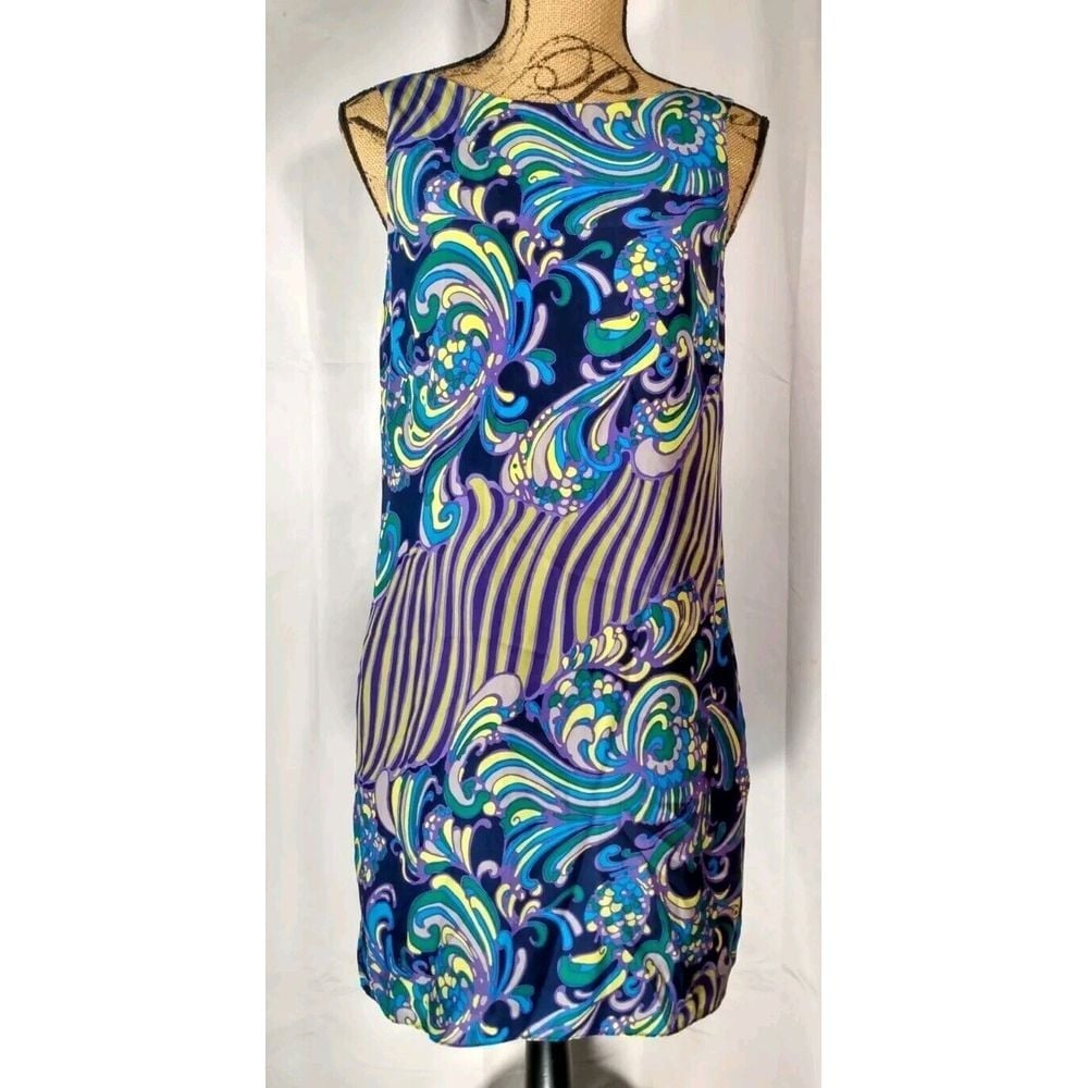 Alice And Trixie Women Multicolor Psychedelic Silk Sleeveless Dress Size Medium