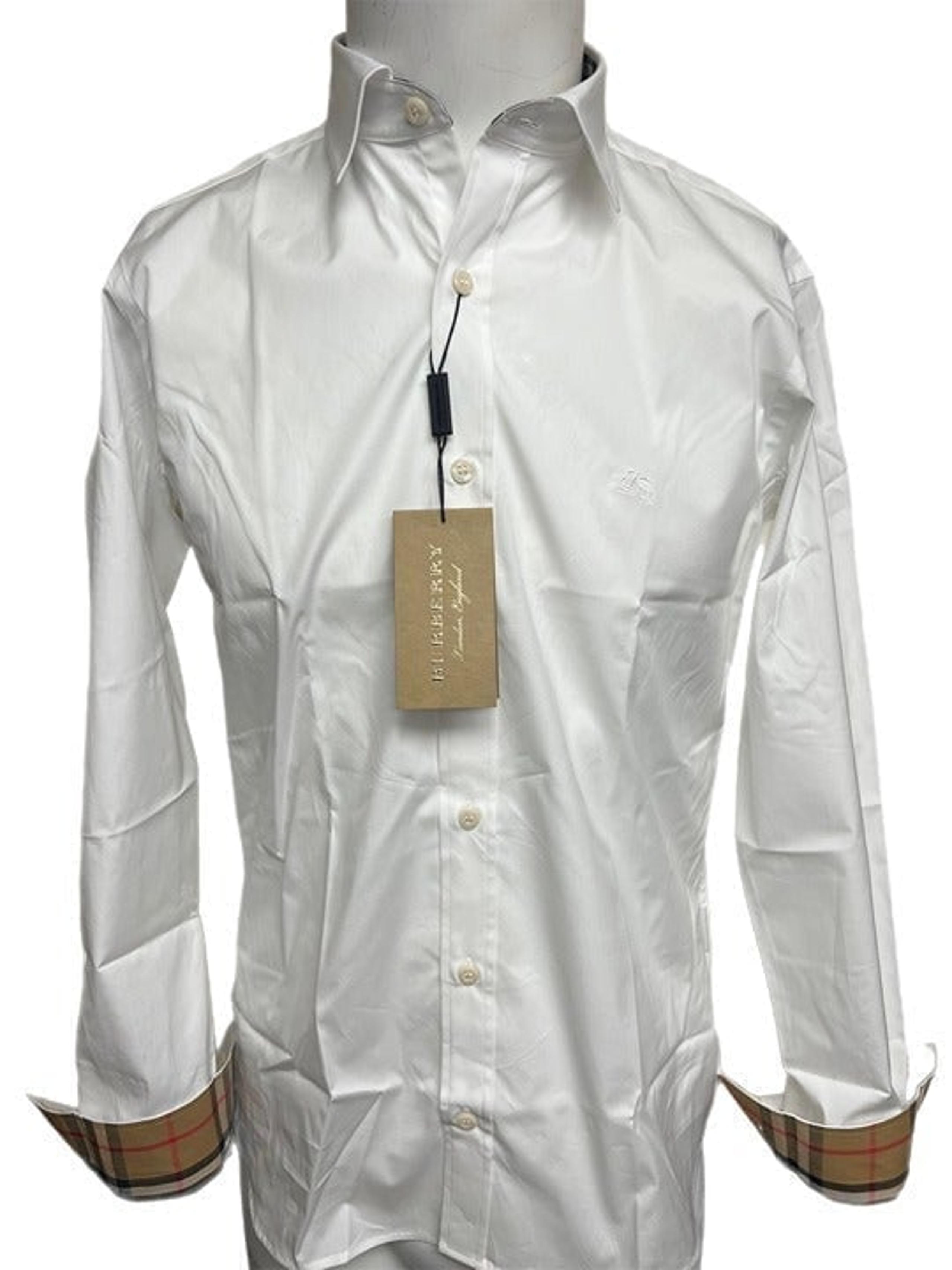 Burberry men's white long sleeve button down check cuffs shirt size medium