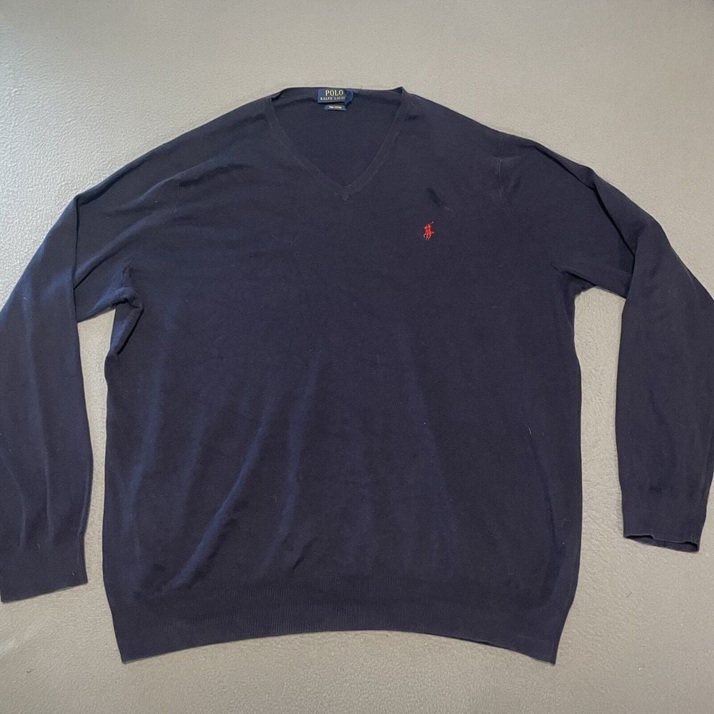 Polo Ralph Lauren Sweater Pullover Mens Size 2XL Tall Pima Cotton Navy Preppy
