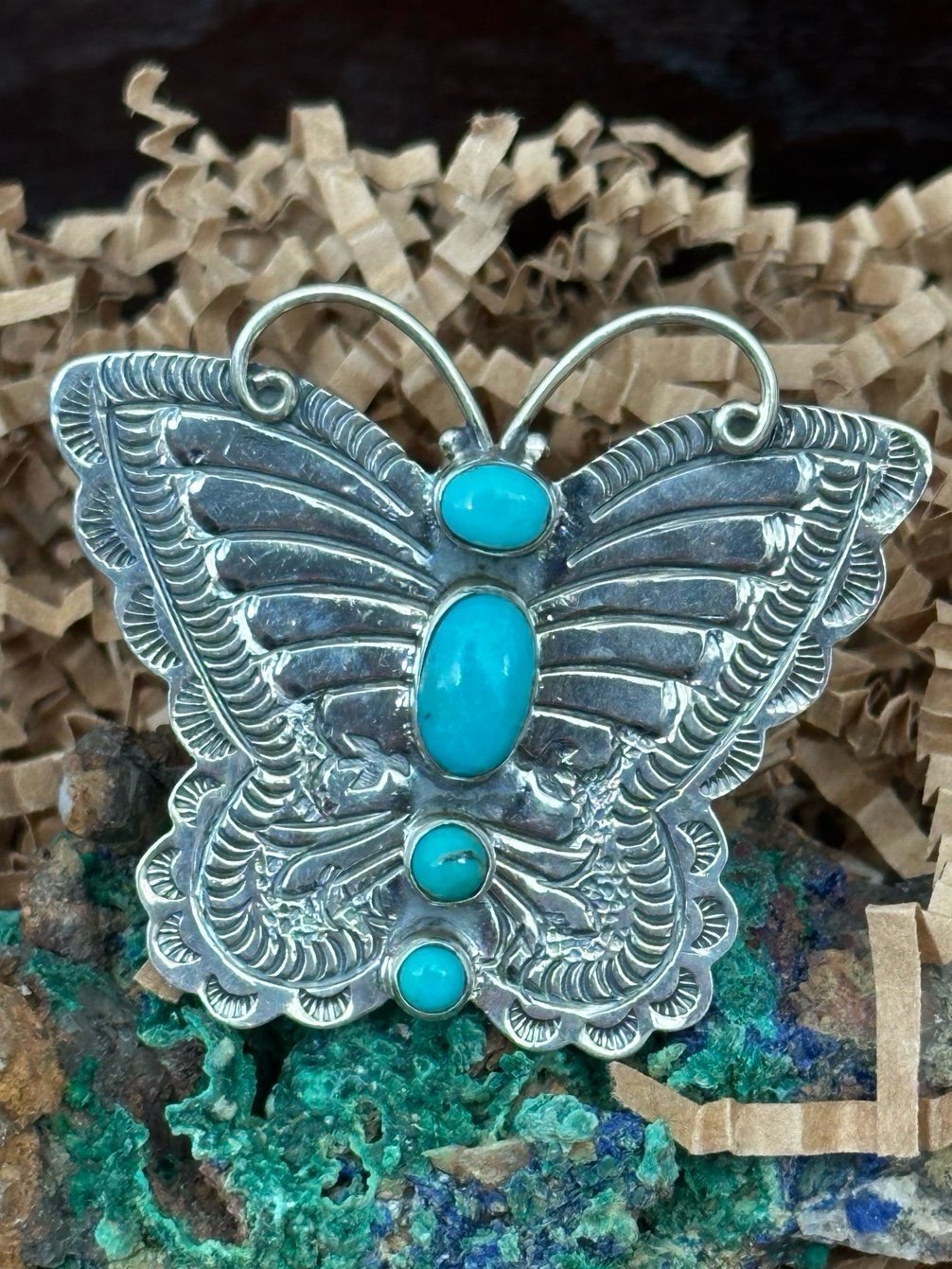 Turquoise butterfly southwestern sterling silver ring size 10