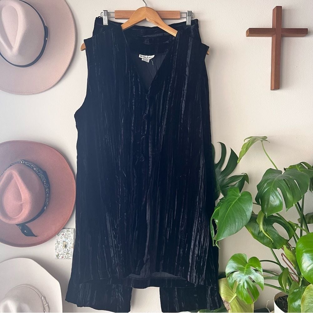 VINTAGE REGINA PORTER Crushed Velvet SET wide leg pants + vest black SIZE 12