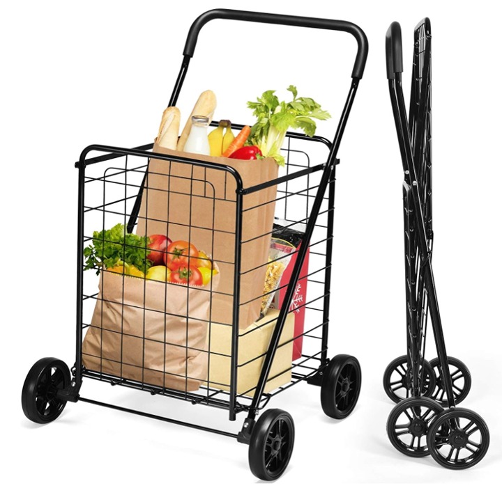 Shopping Carts for Groceries, Heavy Duty Folding Shopping Cart with Wheels