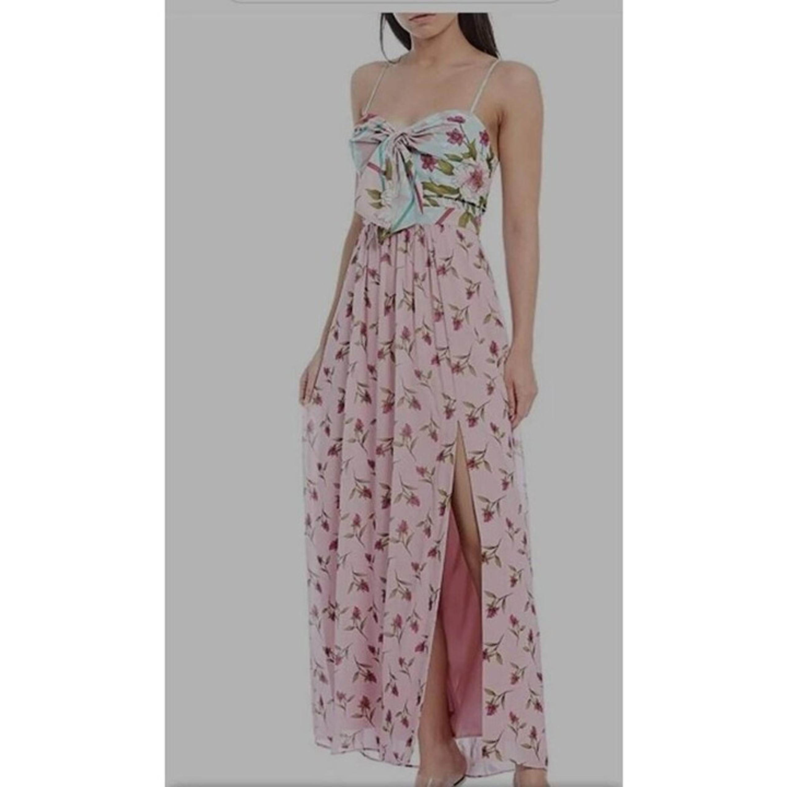 Belle Badgley Mischka Oiile Floral Bow Sweetheart Neck Front Slit Maxi Dress Wom