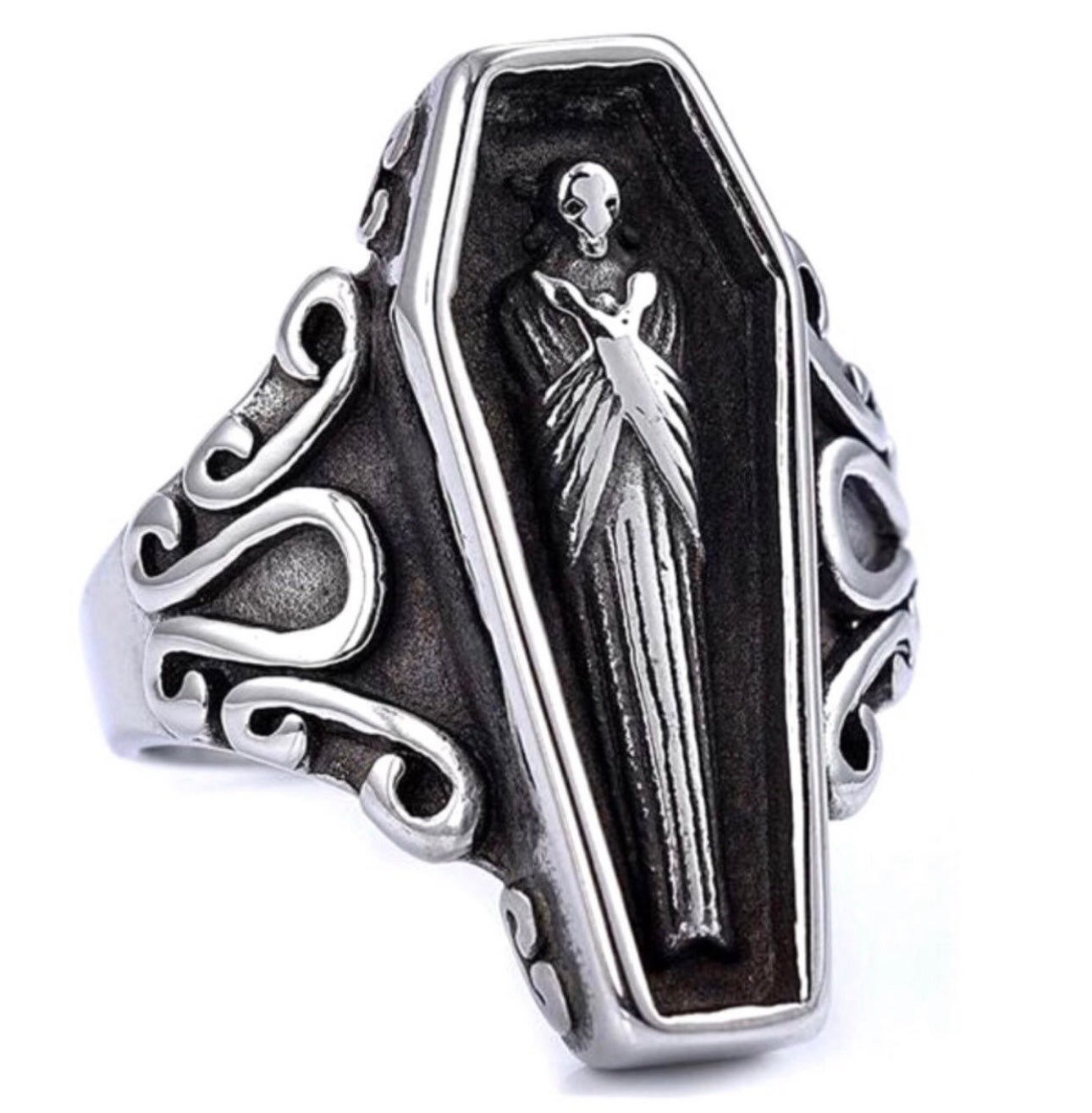 “Coffin” Embalmed Body Corpse Vampire Mummy Crypt Tomb Goth Stainless Steel Ring