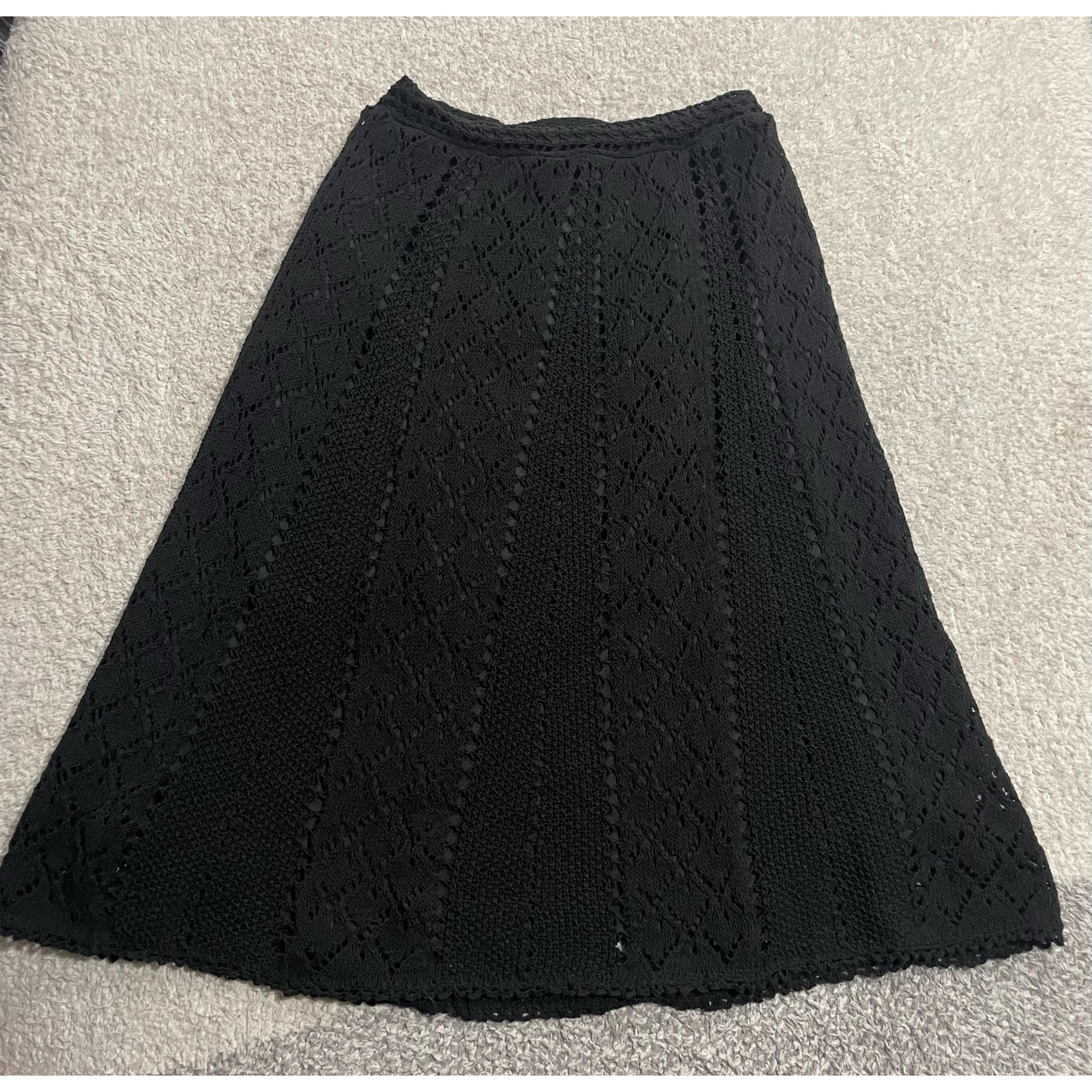 VTG LOFT Crocheted Midi Skirt Womens Size 0 Knit A-Line Pull On Lined Black