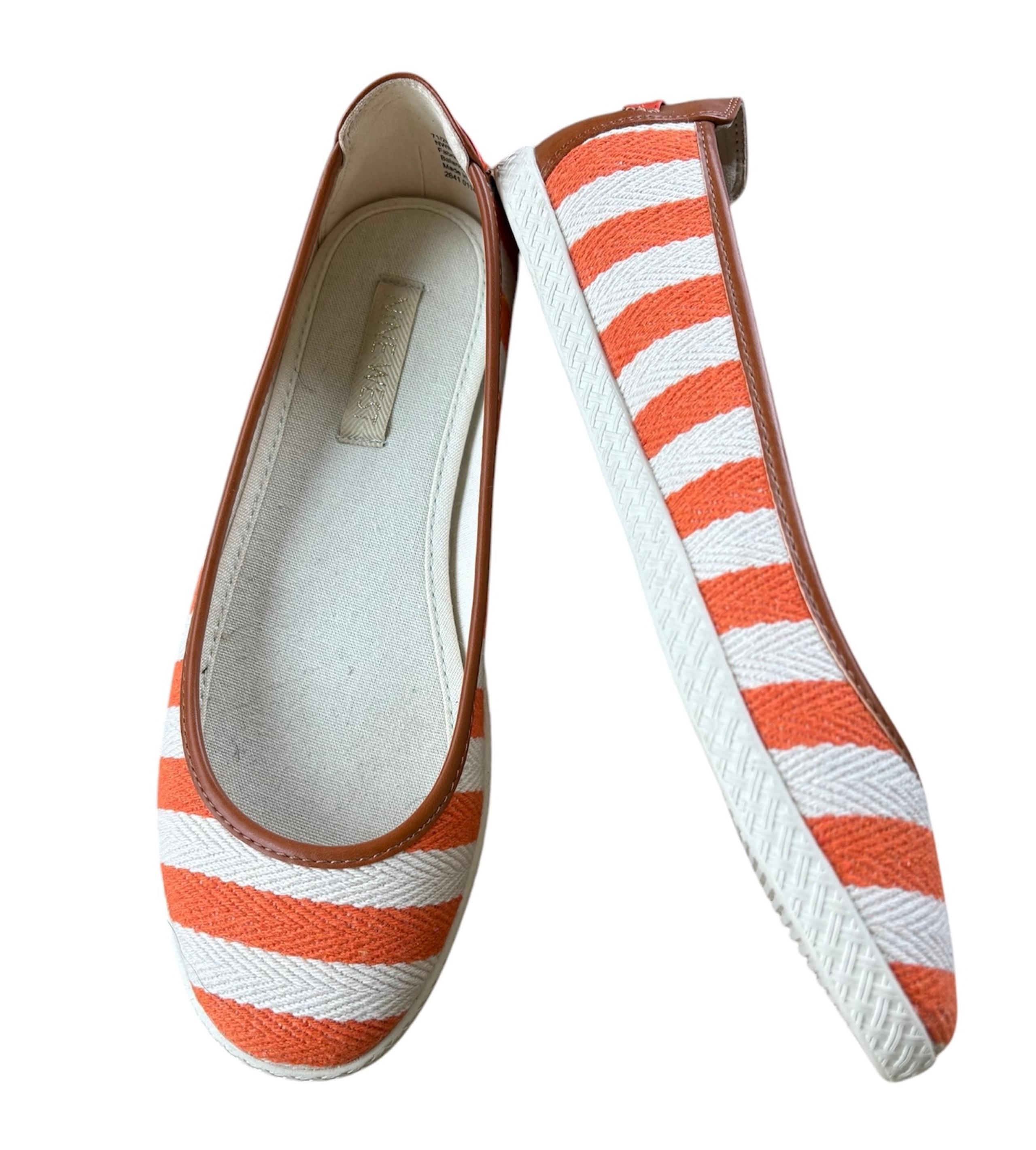 Nine West Women's Royalli Round Toe Canvas Flats Orange/White Stripe