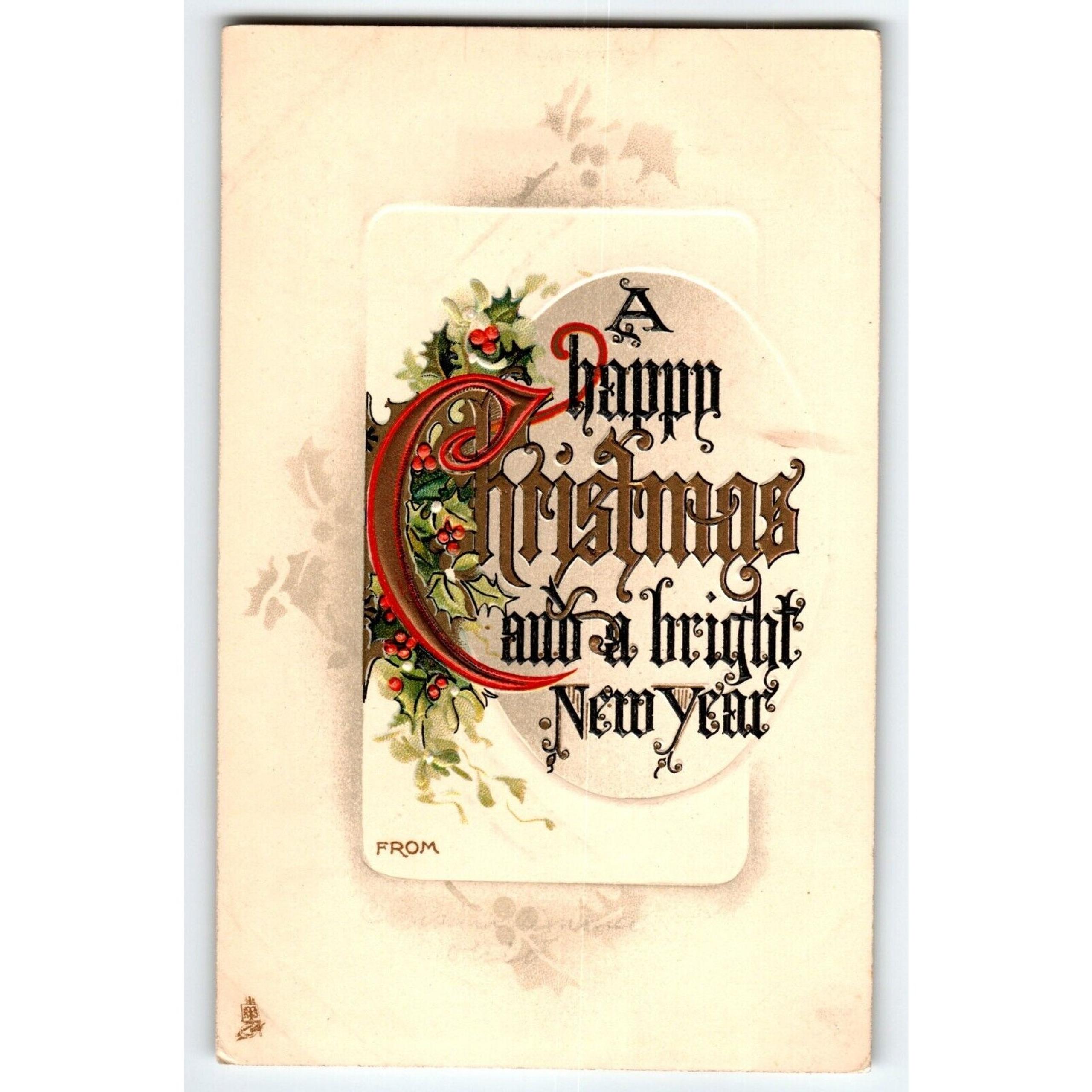 Happy Christmas Bright New Year Postcard Tucks Poinsettias 5109 Vintage 1912