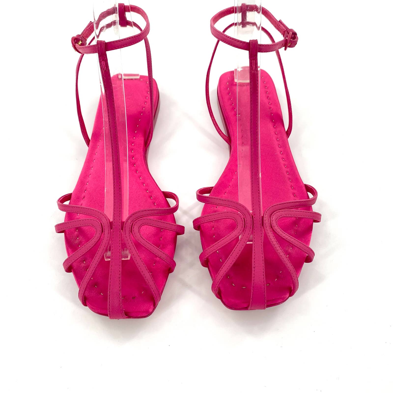 Max Mara Flora PV Pink Leather T-bar Sandals Size 37