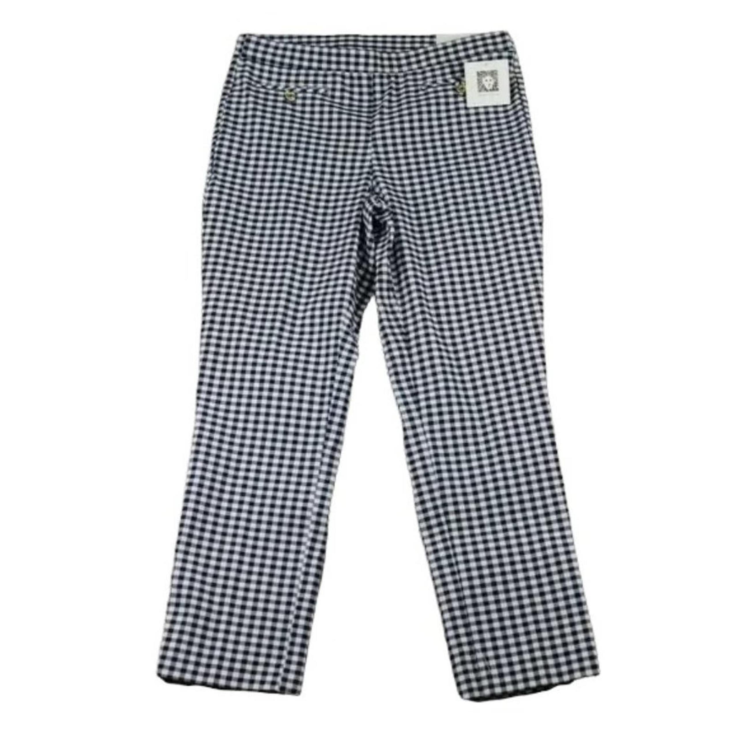 NWT Anne Klein  Navy Blue White Checkered Plaid Pull Up Slim Ankle Pants Size 6