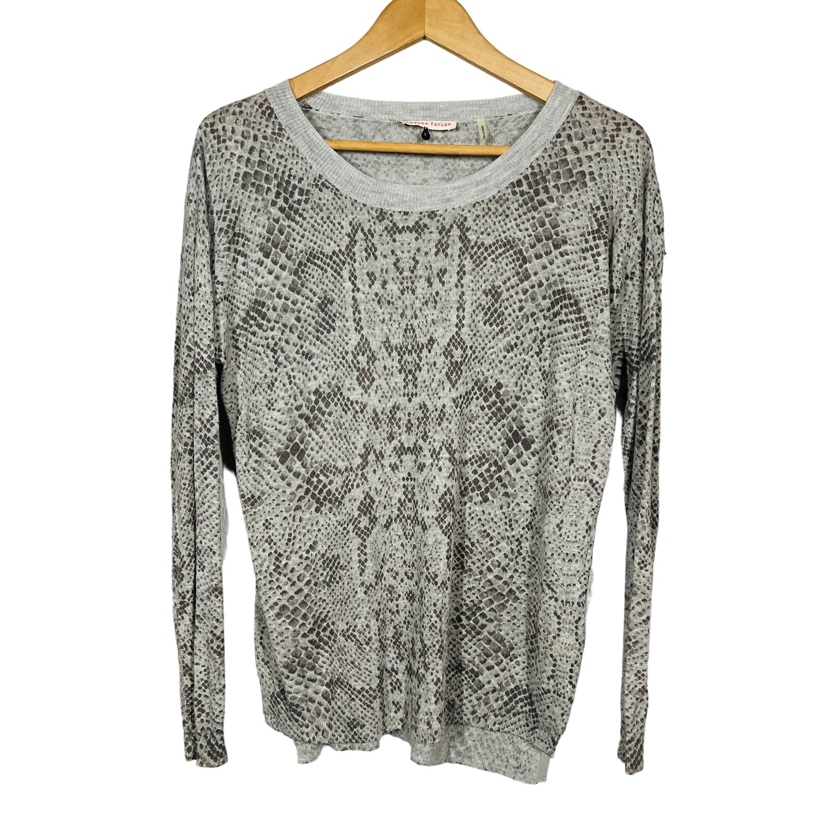 Rebecca Taylor Knit Snake Print Top Wool Blend Scoop Neck Long Sleeve - M
