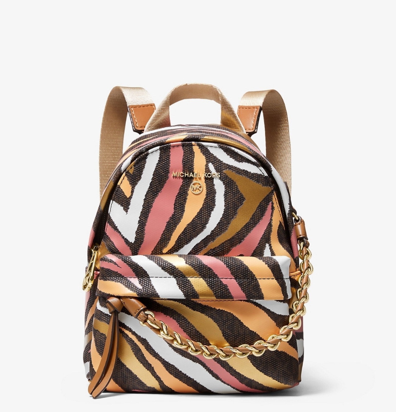 MICHAEL KORS Slater Extra-Small Metallic Zebra Logo Convertible Backpack