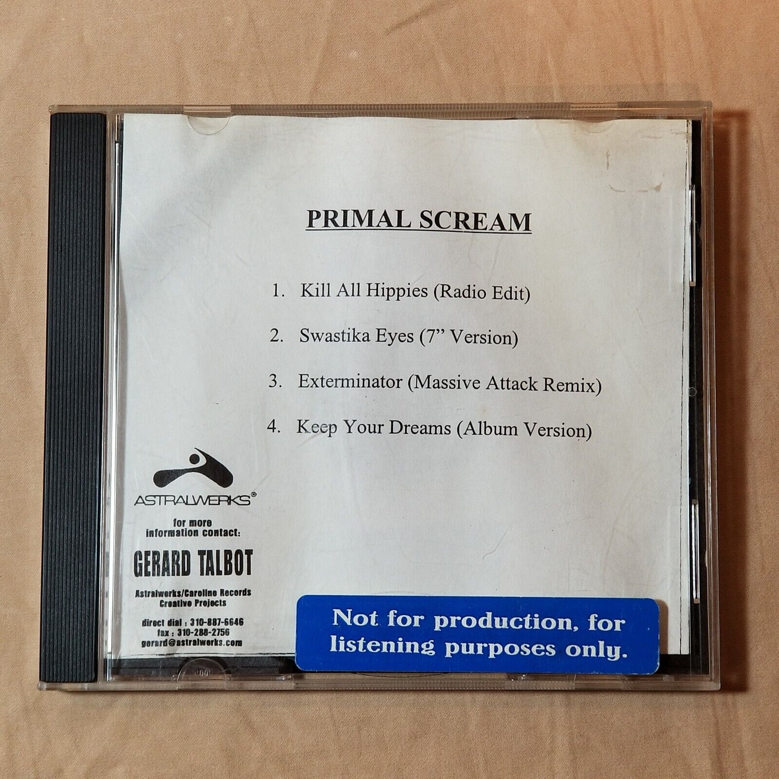 Primal Scream White 4 Track Promo CD Single CDr Demo Kill All Hippies NOT Vinyl