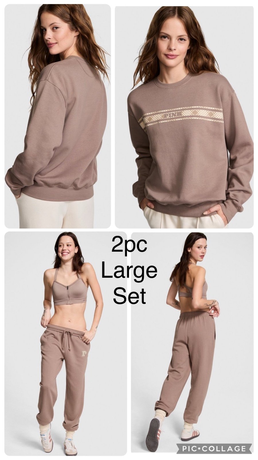 Victoria’s Secret Pink Iced coffee 2pc crewneck sweatshirt & sweatpants L