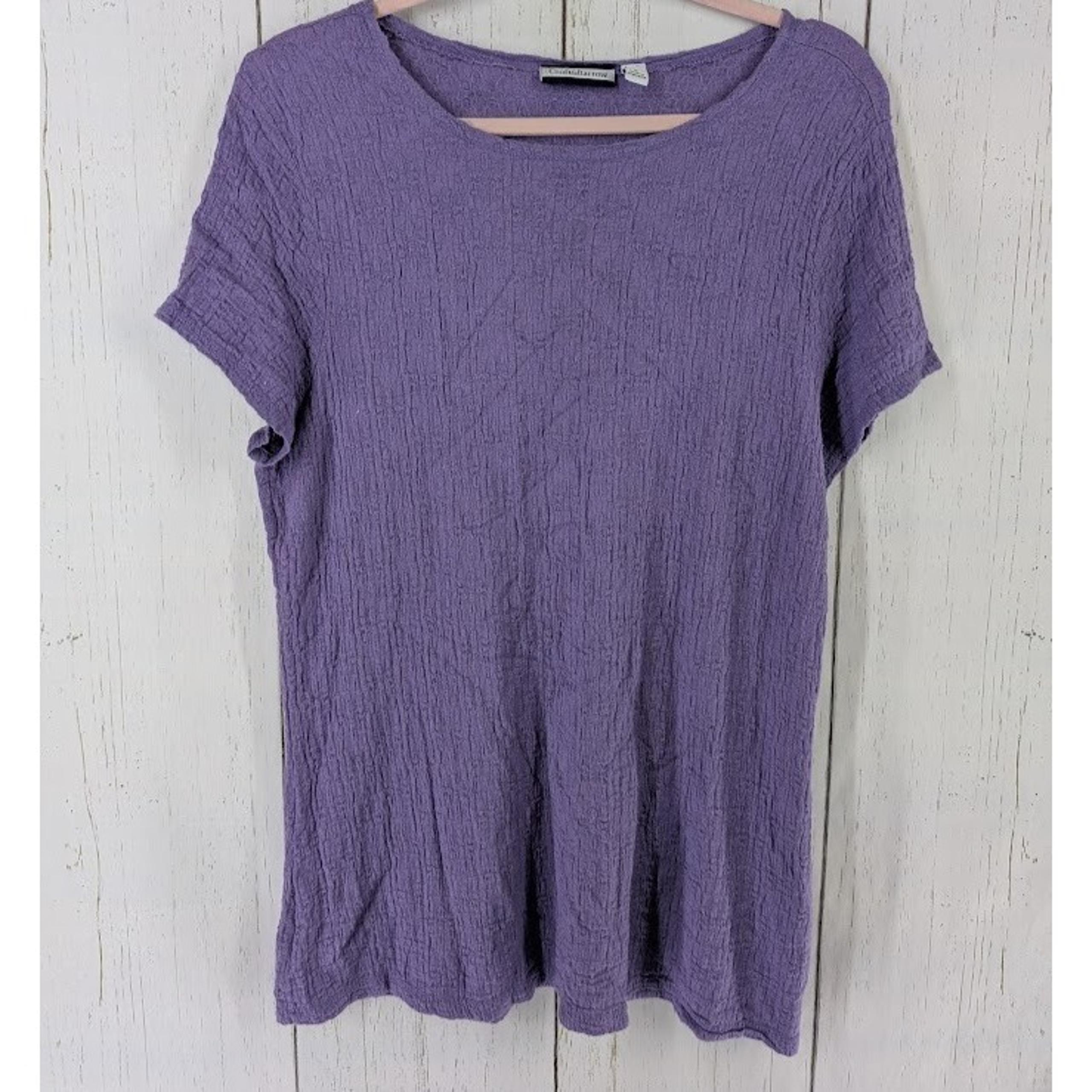 Croft Barrow Size Large Purple Rayon Textured Short Sleeve Tunic Blouse