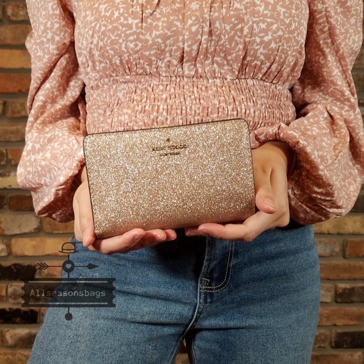 Kate Spade Giftable Shimmy Boxed Medium Compact Bifold Rose Gold Wallet