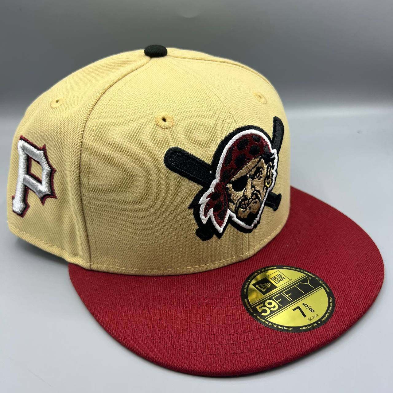 Pittsburgh Pirates Hat Men 7 5/8 Beige Red 59Fifty New Era Fitted Cap