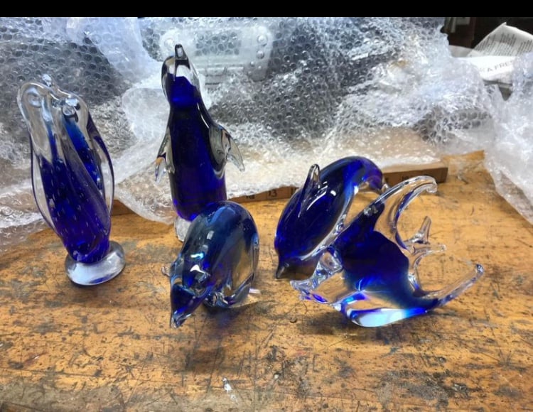 Murano glass Blown mold penguins, dolphin, fish, bear