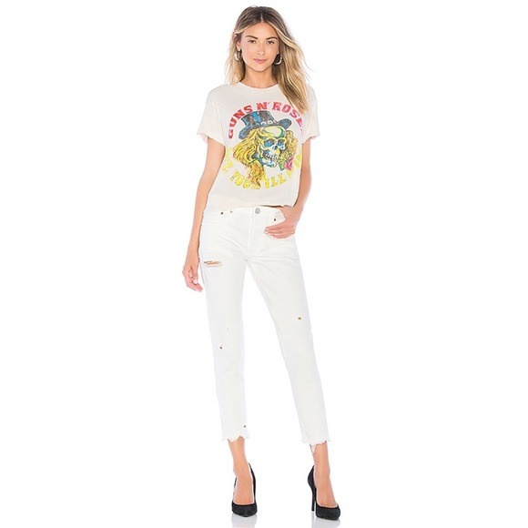 Moussy Vintage Kelley Mid Rise Tapered Ankle Jeans White Distressed Size 26