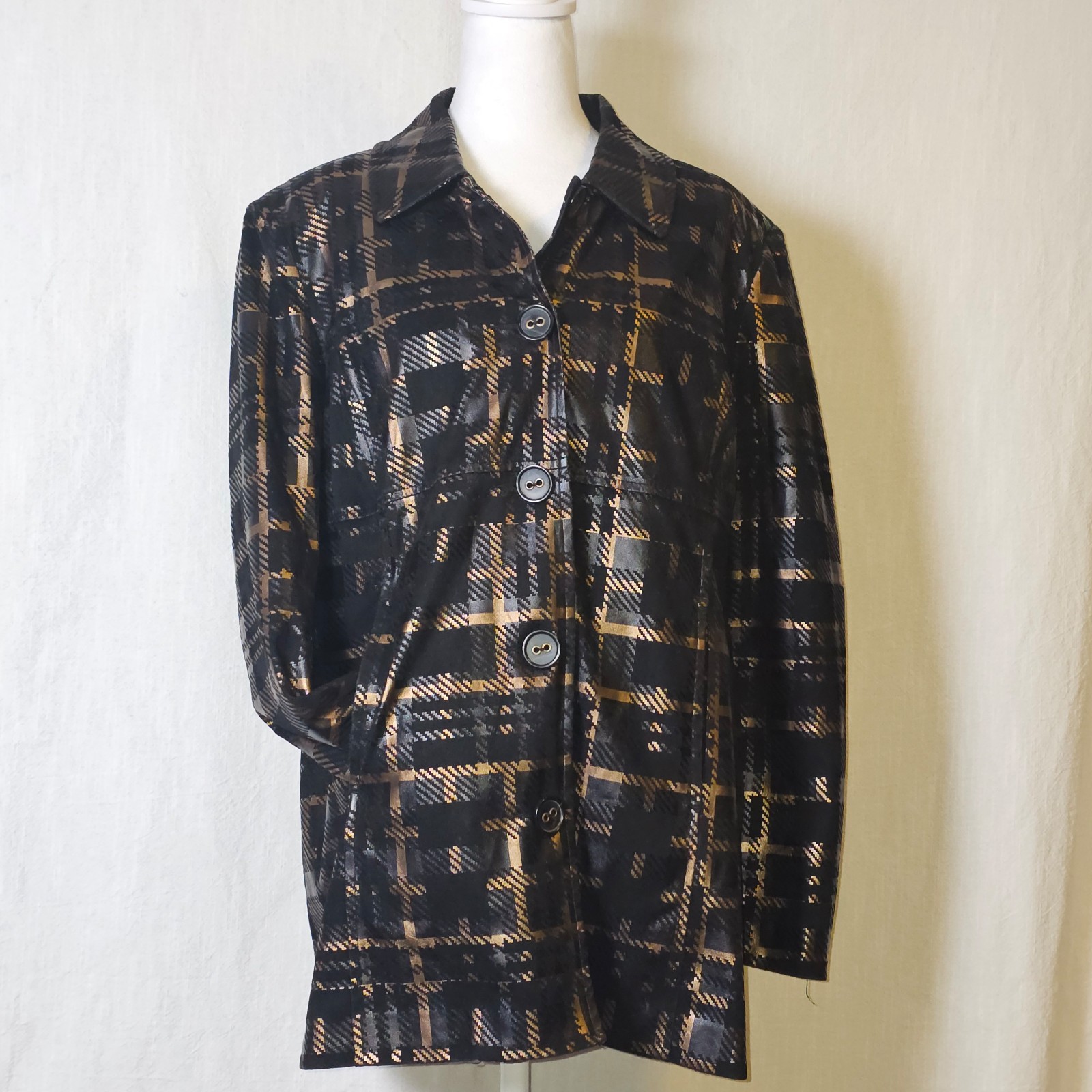 Erin London Womens Blazer Sz M Black/ Gold Botton Down Pockets Chic Business