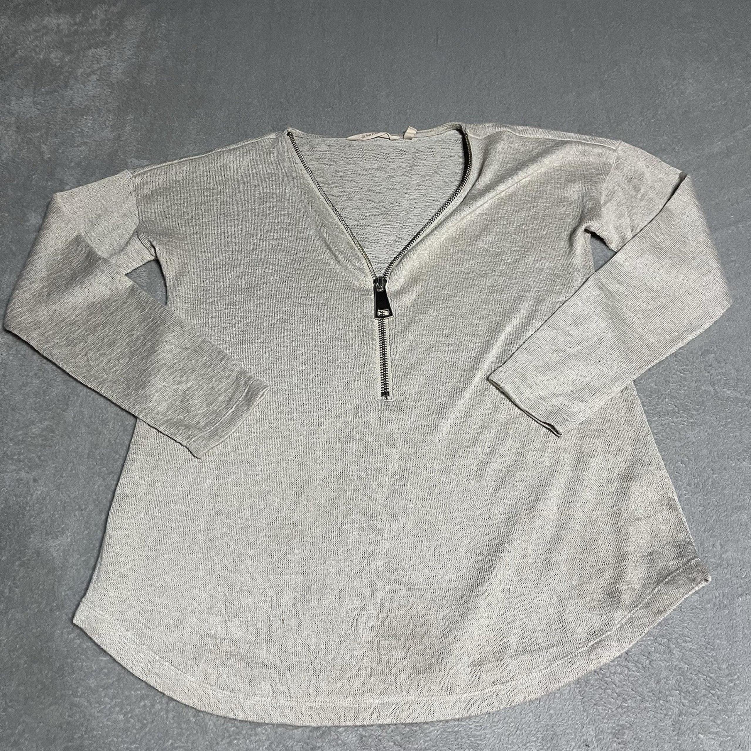 Soft Surroundings Top Womens Small Beige Zipper V Neck Long Sleeve Sweater