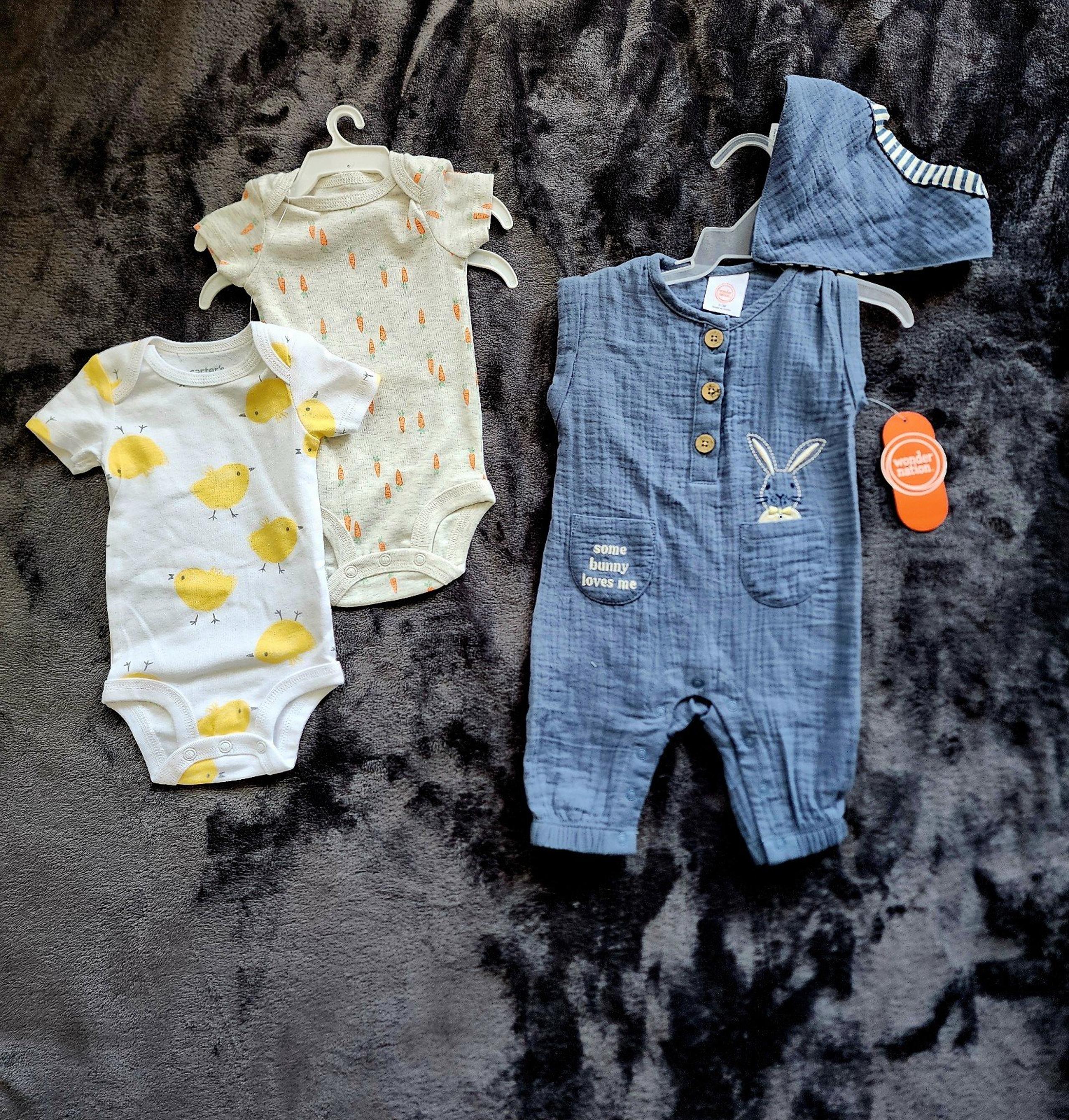 NWT baby boy Easter / spring/ summer clothes bundle,  oncies & romper set, 3/6m