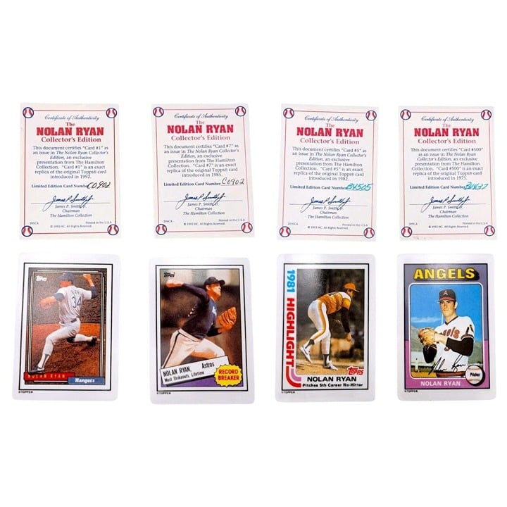 Rare Limited Edition Nolan Ryan Porcelain Cards - Set of 4 Cards - COA Included